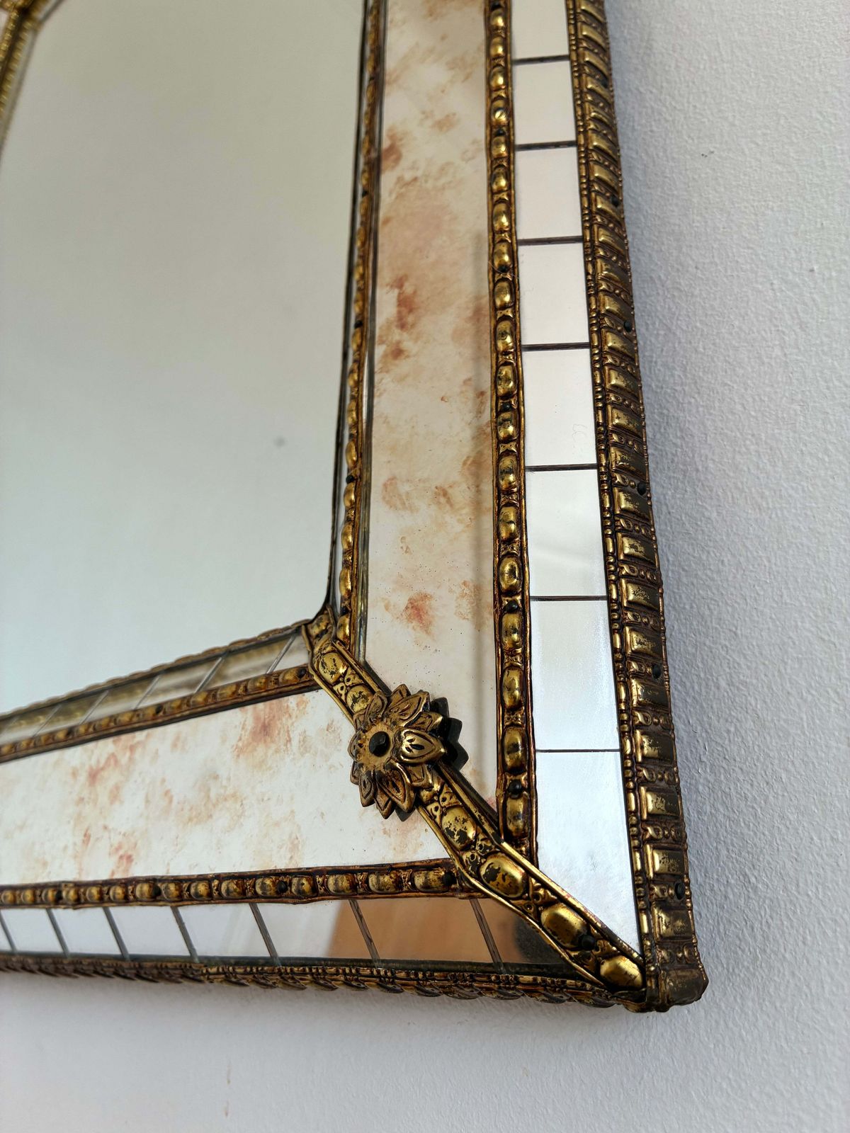 Vintage Spanish Venetian Style Wall Mirror, Rectangular, Brass, 1980s Hollywood Regency photo buy