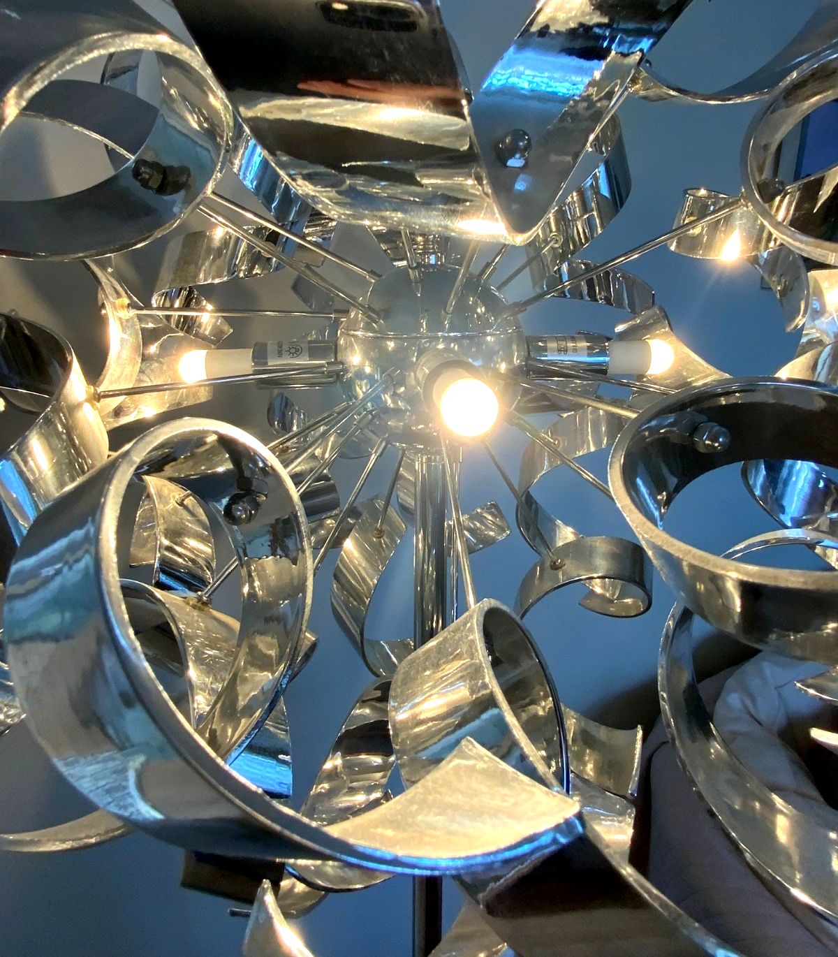 Vloerlamp Curl Style 4 Led Lamp Chromen Voet Zilverkleurige Kunststof Kap photo 126.0
