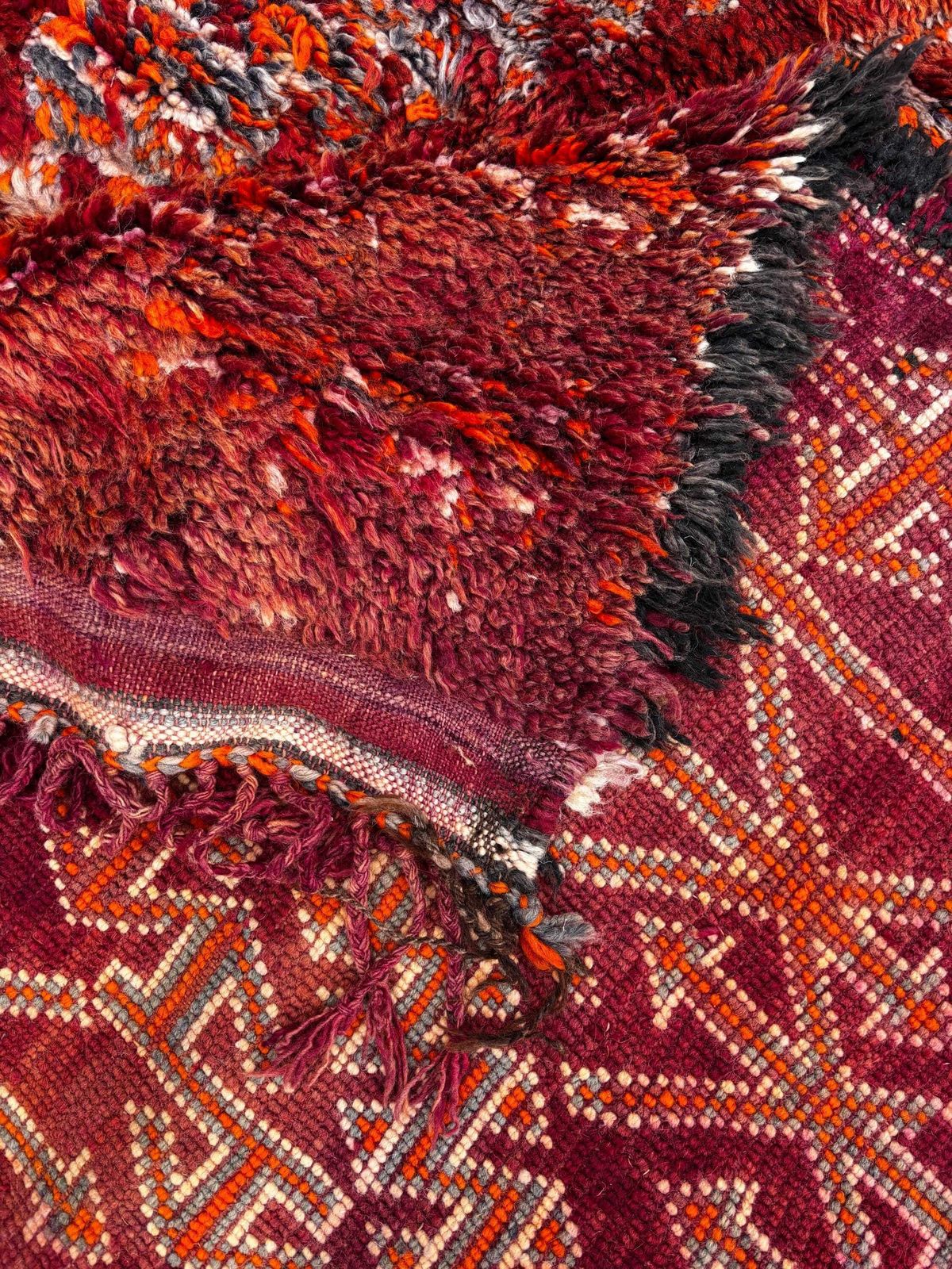 Authentiek Marokkaans vintage Boujad Berber wollen vloerkleed 210x330 cm, handgeweven geometrisch boho vloerkleed, tribaal wollen kleed, Marokkaans kleurrijk kleed photo Textiel