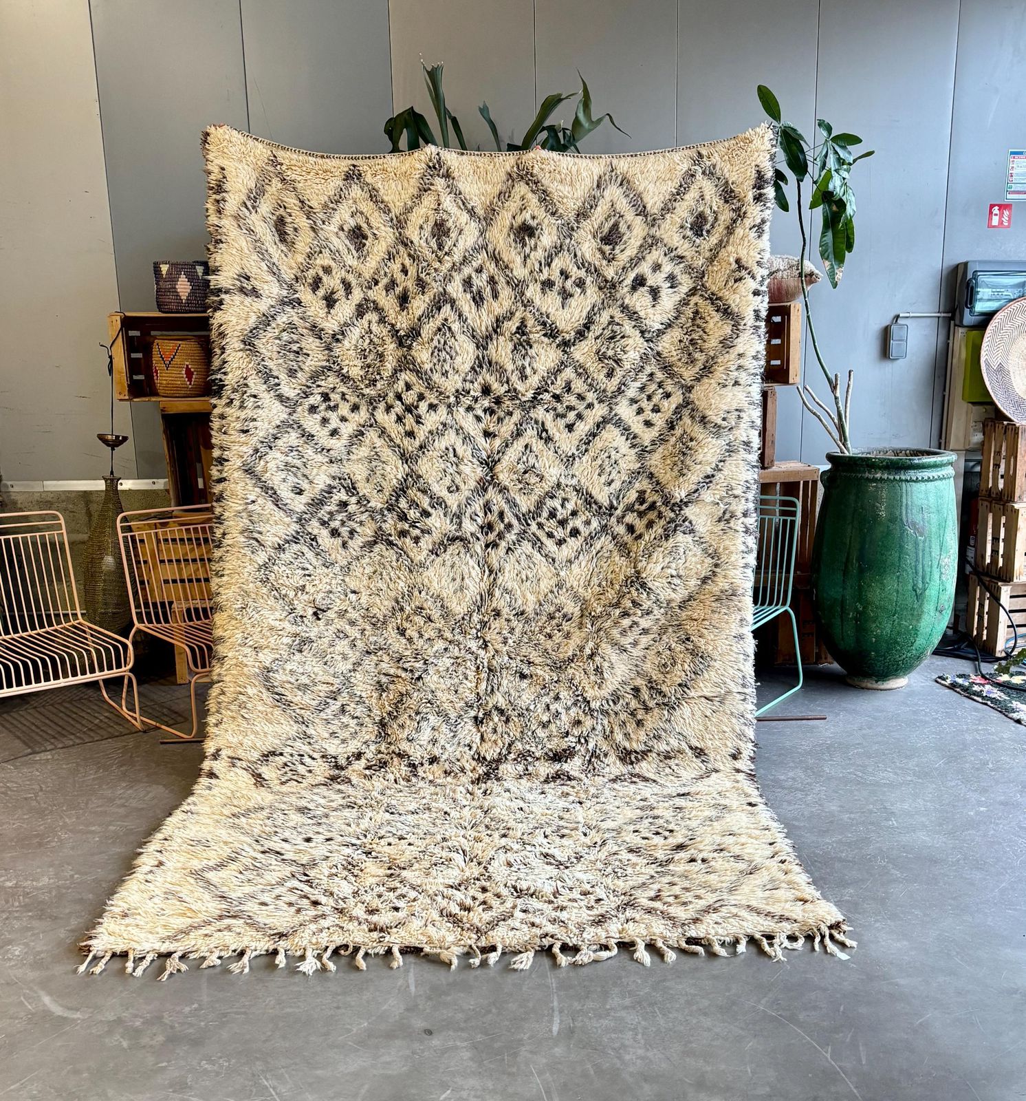 Tapis Beni Ourain berbère marocain vintage, 190 x 340 cm, tapis marocain berbère, tapis marocain Beni Ourain.