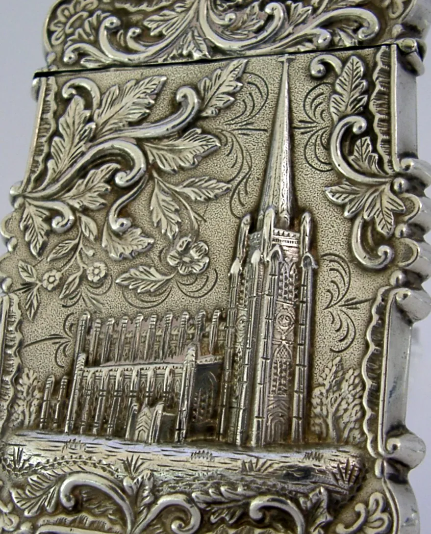 Zeldzaam Amerikaans sterling zilveren Trinity Church Castle Top Card Case ca. 1850
