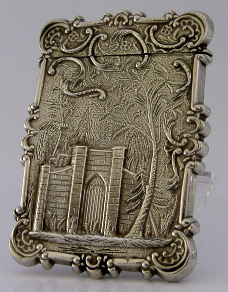 Rare American Sterling Silver Trinity Church Castle Top Card Case C1850 photo Home Decor