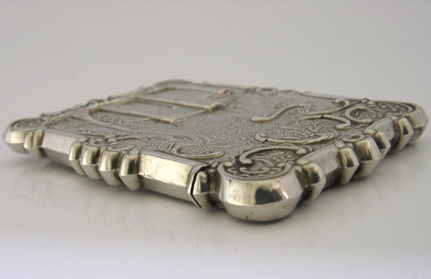 photo for sale Rare American Sterling Silver Trinity Church Castle Top Card Case C1850