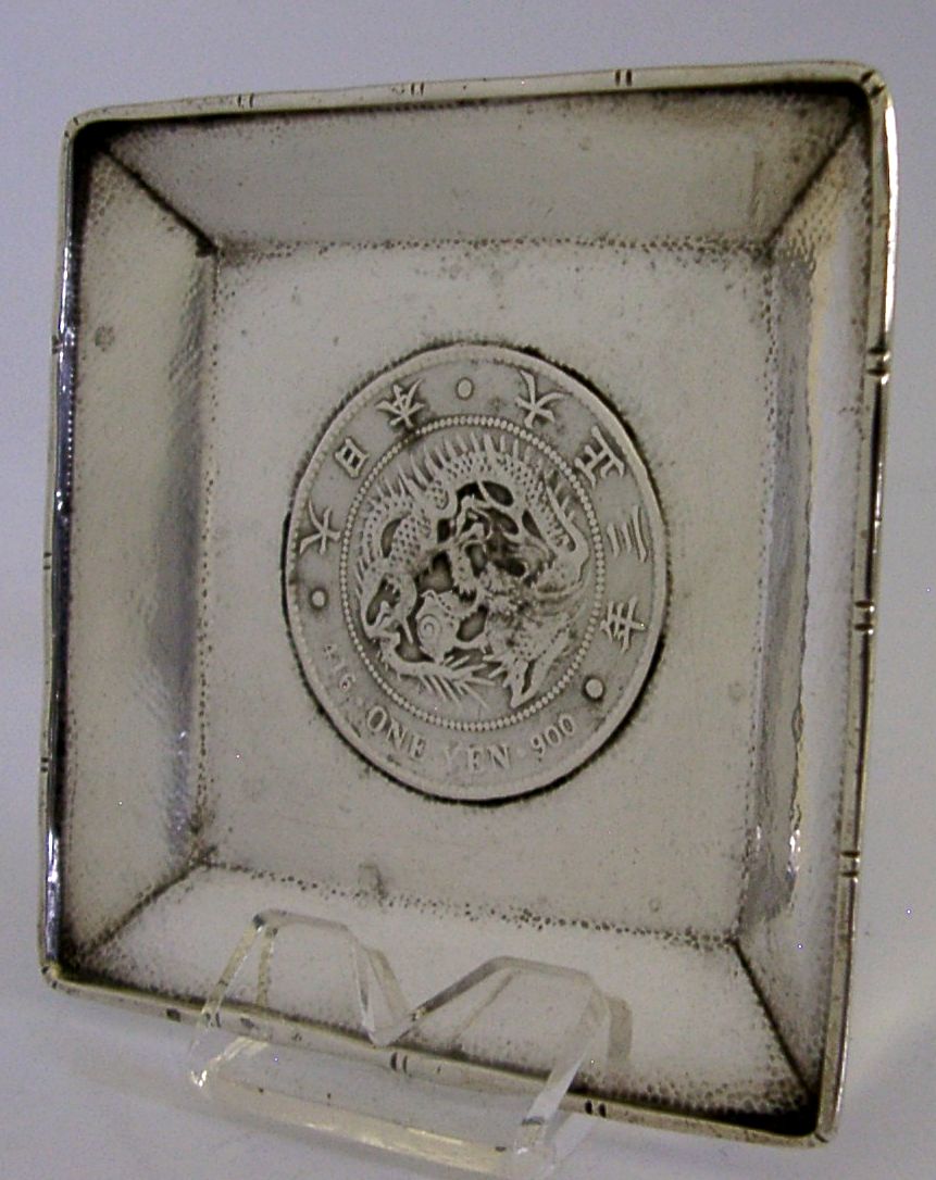 Coupelle à monnaie d'exportation chinoise en argent sterling, pièce japonaise d'un yen, d'époque, vers 1910