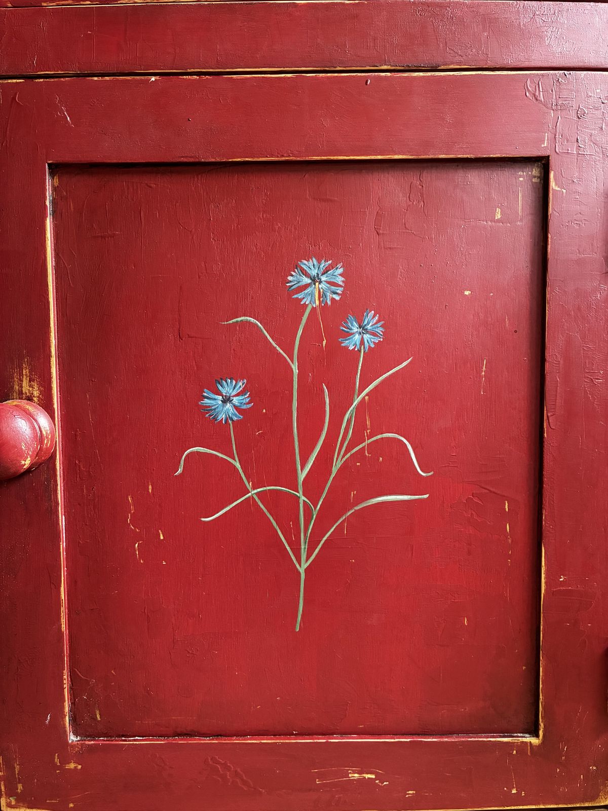 Red Painted Oak Cupboard, 2010s photo vintage
