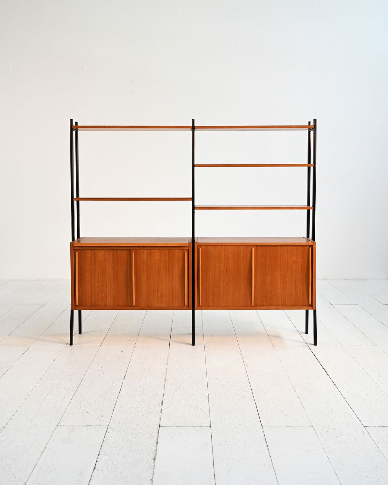 Scandinavian Modular Teak And Lacquered Wood Shelving Unit, 1960s photo for sale