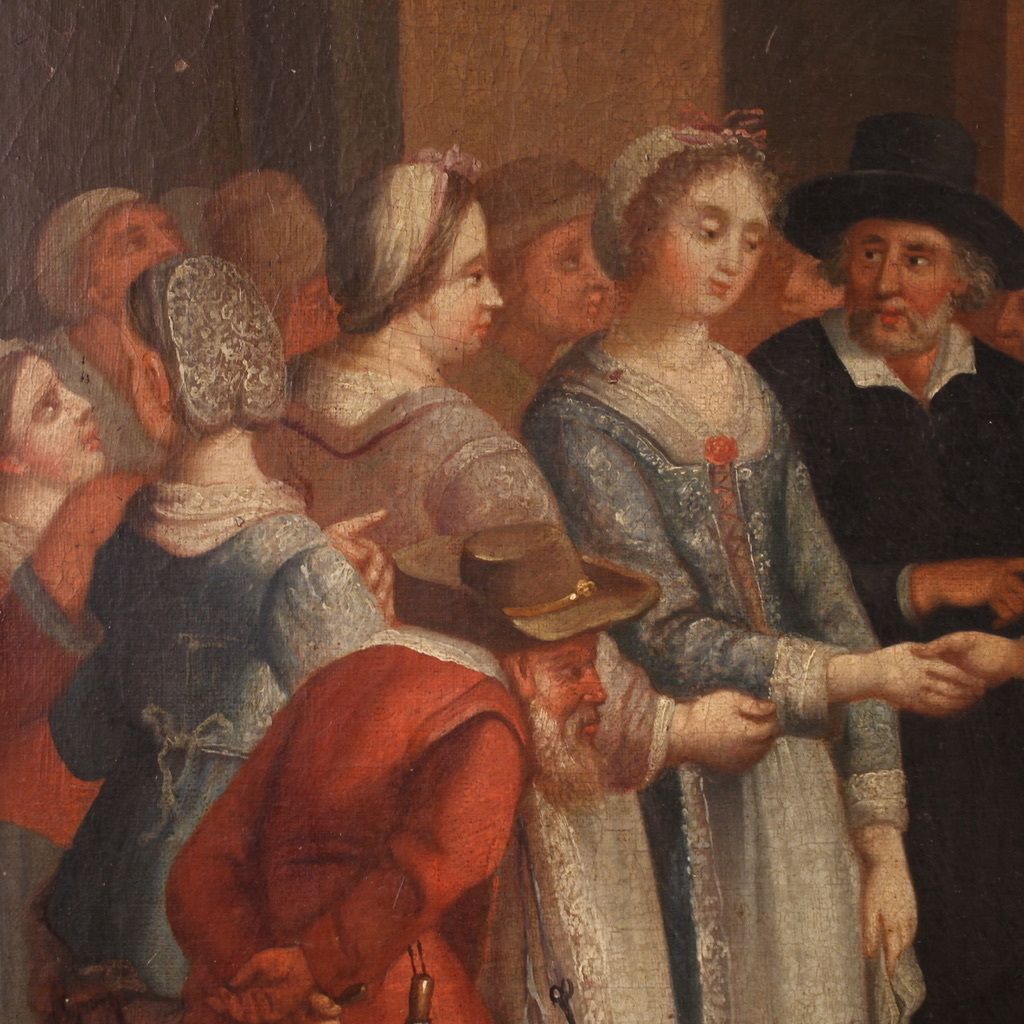 3000.0 19e-eeuws Frans schilderij, genrescène met bruiloft photo