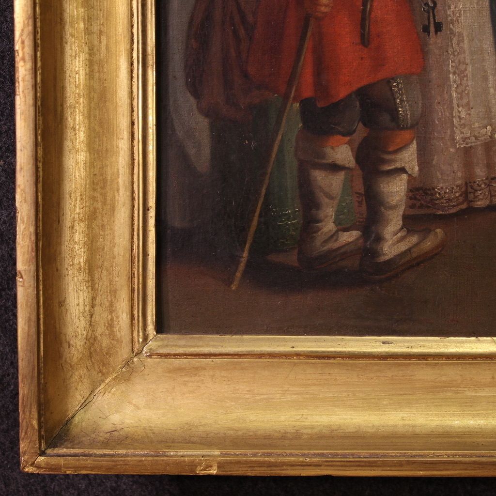 photo vinterior 19e-eeuws Frans schilderij, genrescène met bruiloft