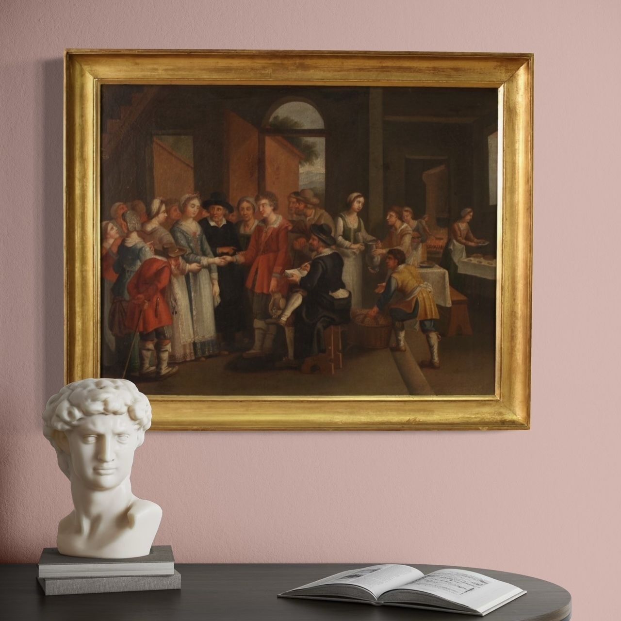 photo buy 19e-eeuws Frans schilderij, genrescène met bruiloft