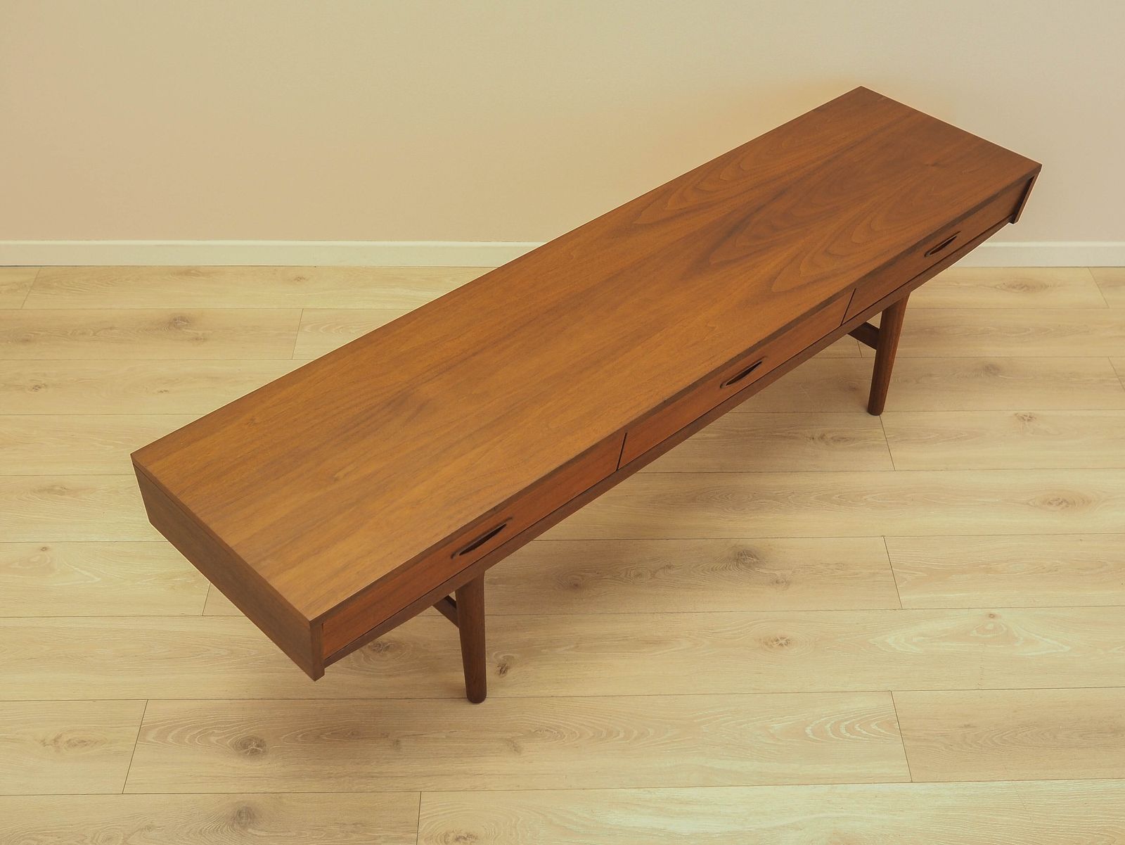 Danish Teak Sideboard From The 1970s – Low Profile Design With Three Drawers, Scandinavian Modern photo vinterior