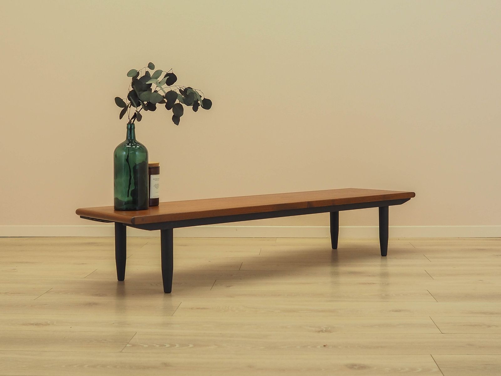 Teak Sideboard On Dark Tapered Legs, Low Danish Console Table, 1970s photo Furniture