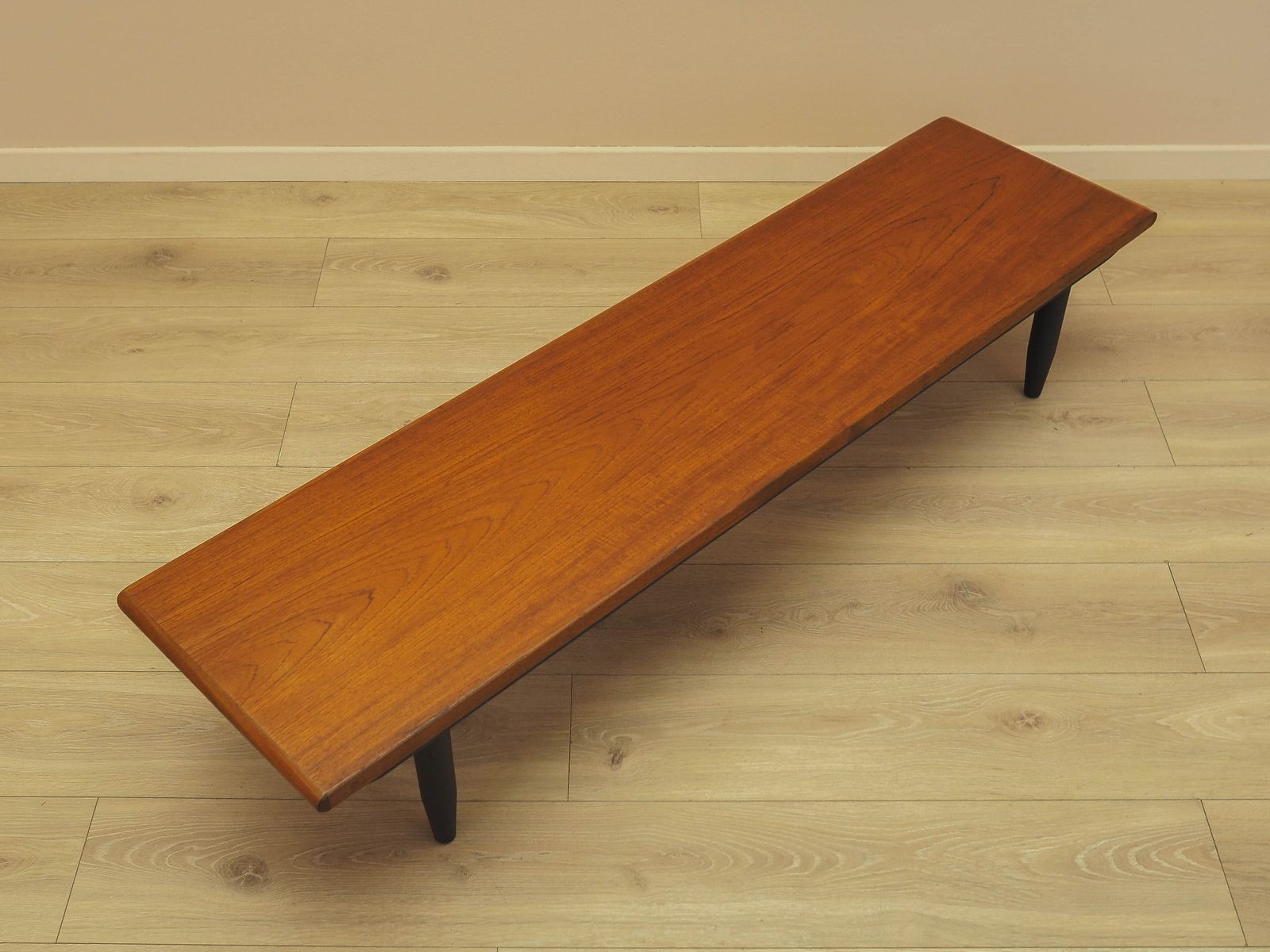 Teak Sideboard On Dark Tapered Legs, Low Danish Console Table, 1970s photo vinterior