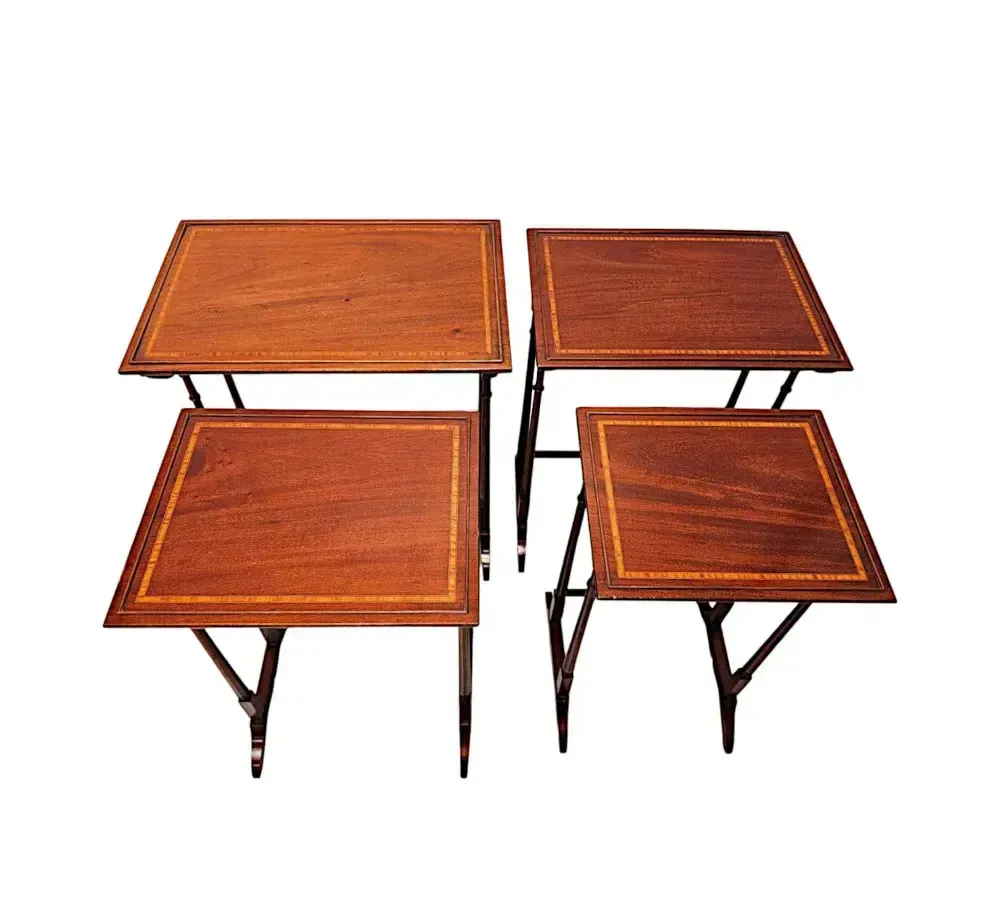 Prachtige set van vier Edwardiaanse inlegwerk tafeltjes photo for sale