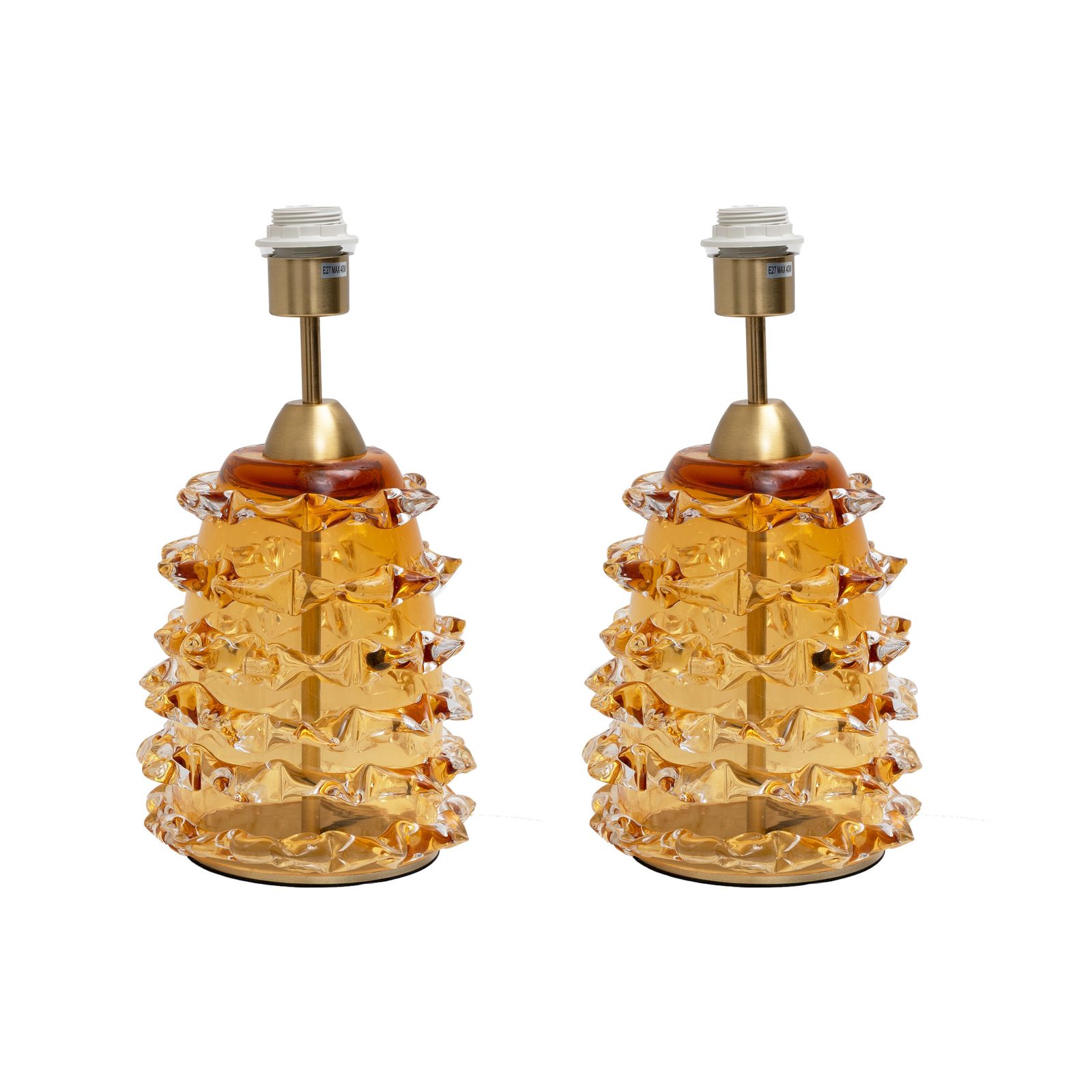 Paar Amber Rostrato Murano Glazen Tafellampen