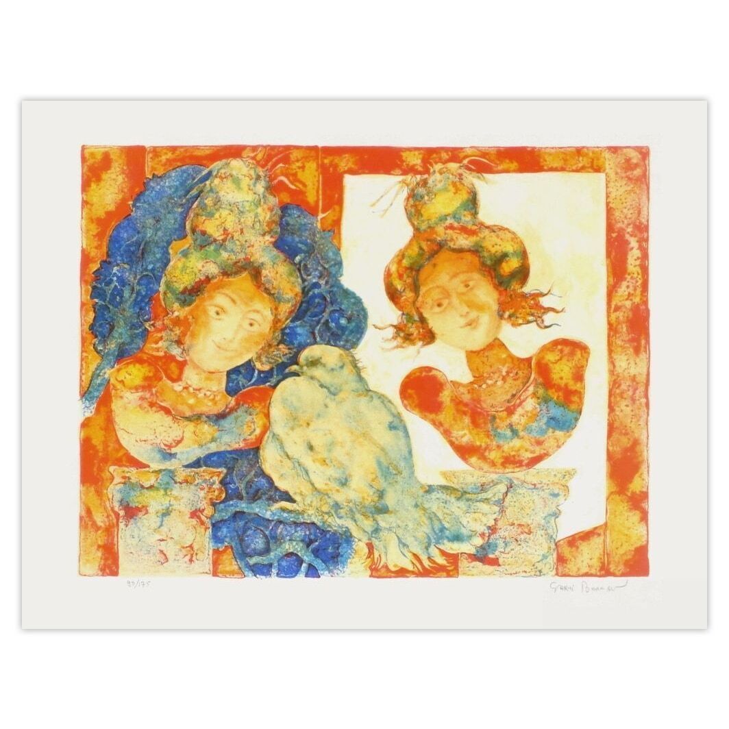 Sakti Burman Gesigneerde Lithografie Les Deux Femmes 1975