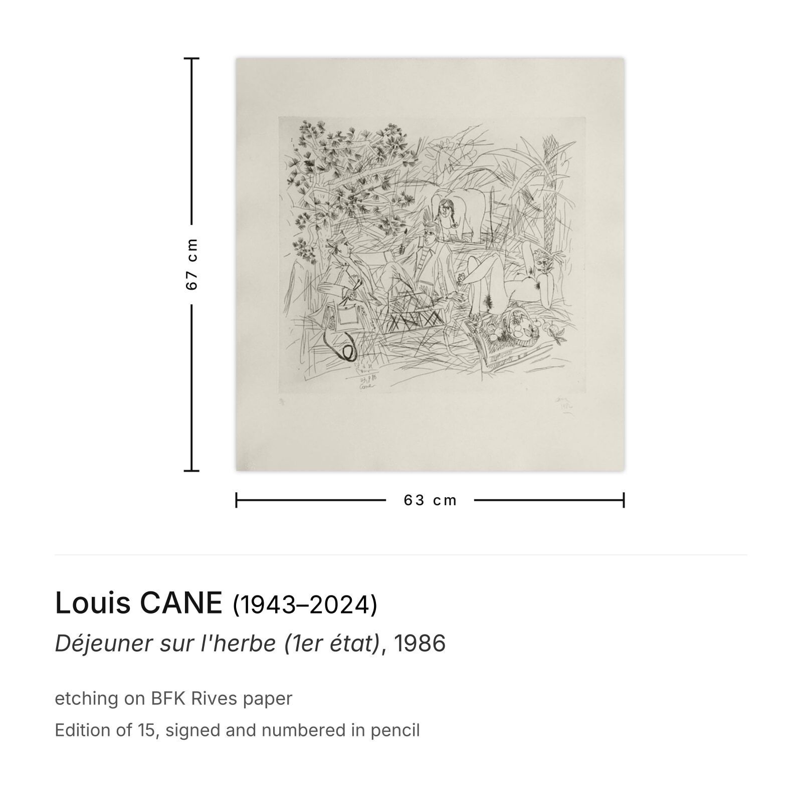 Louis Cane Gesigneerde Ets Déjeuner Sur L'herbe (1er état) 1986 photo furniture