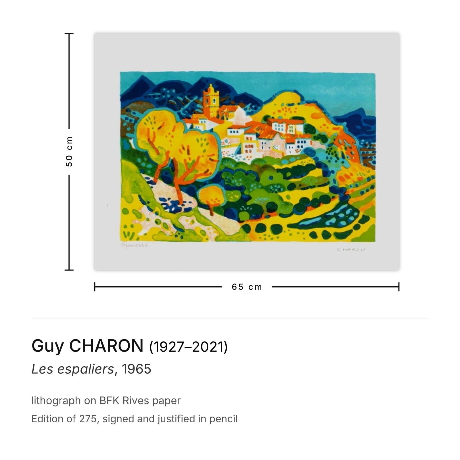 Guy Charon Signed Lithograph Les Espaliers 1965 photo furniture