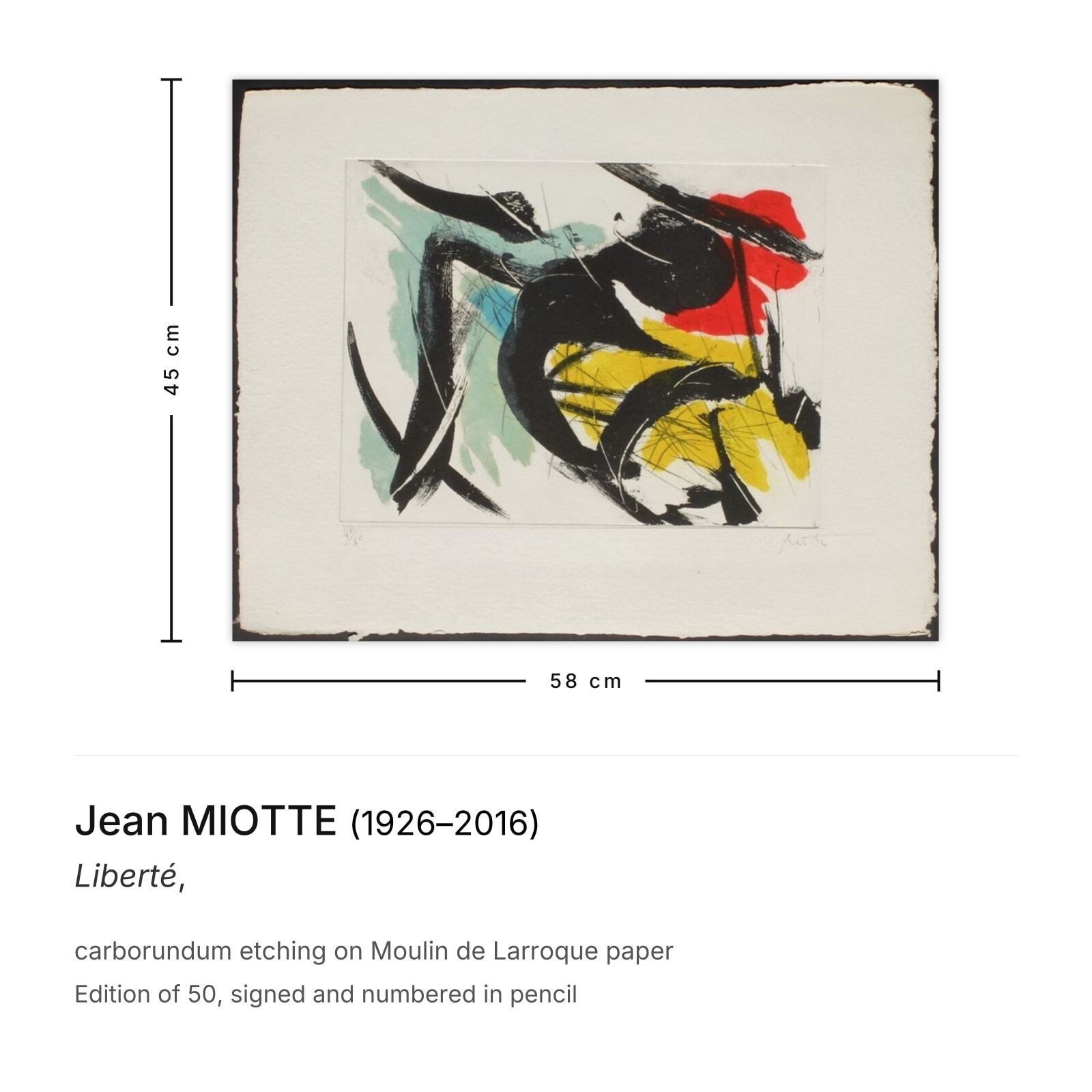 Jean Miotte Gesigneerde Carborundum Ets Liberté photo furniture