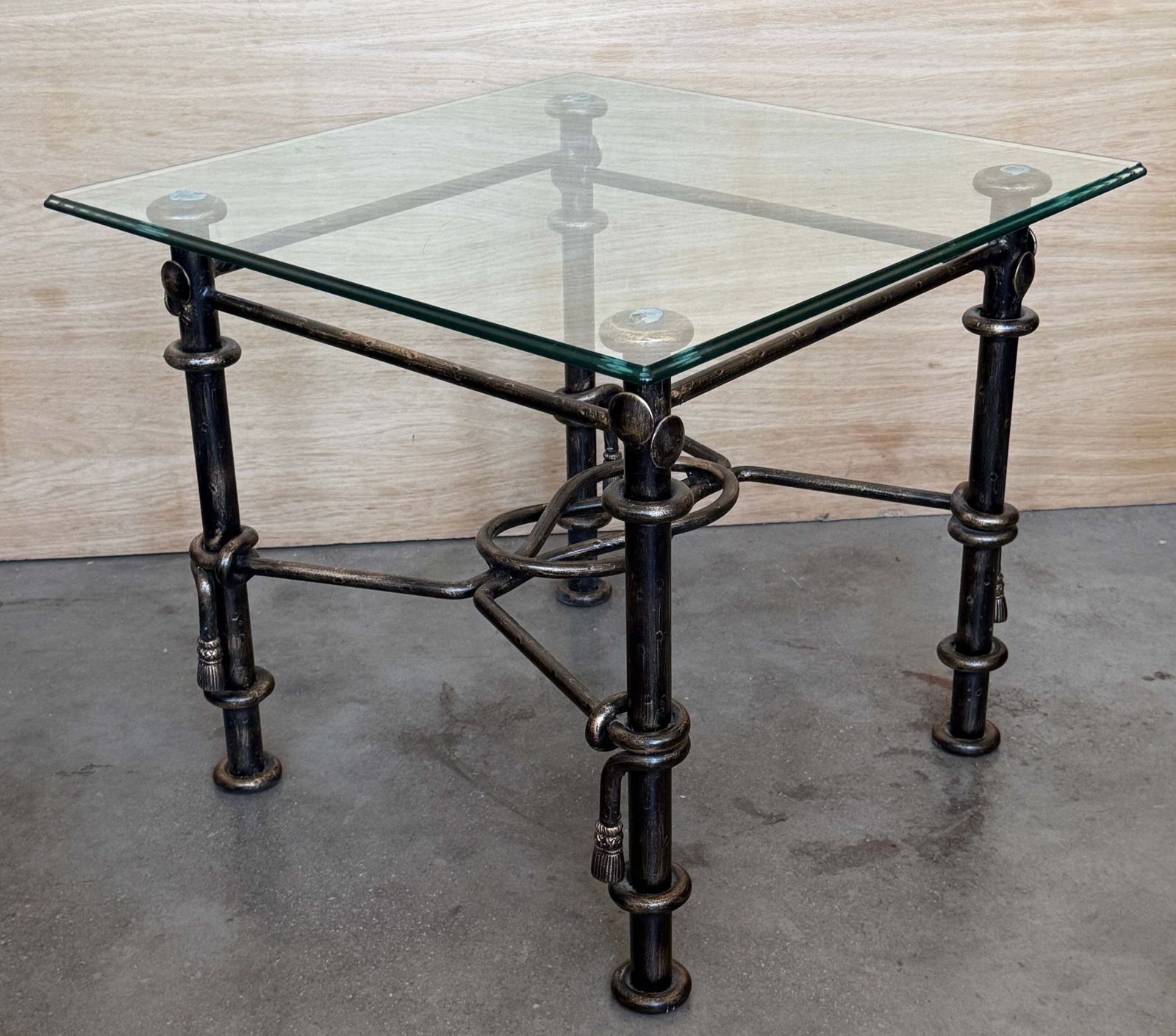Pair Of Vintage Hand Forged Wrought Iron Side Tables With Glass Tops photo Furniture