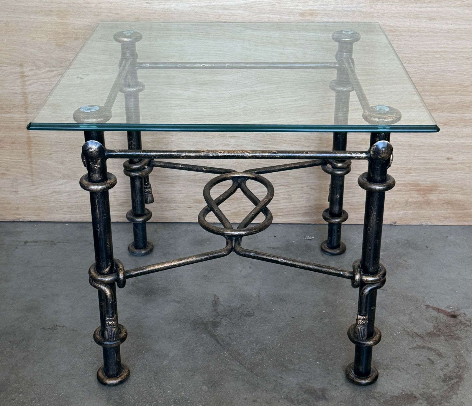 Pair Of Vintage Hand Forged Wrought Iron Side Tables With Glass Tops photo buy