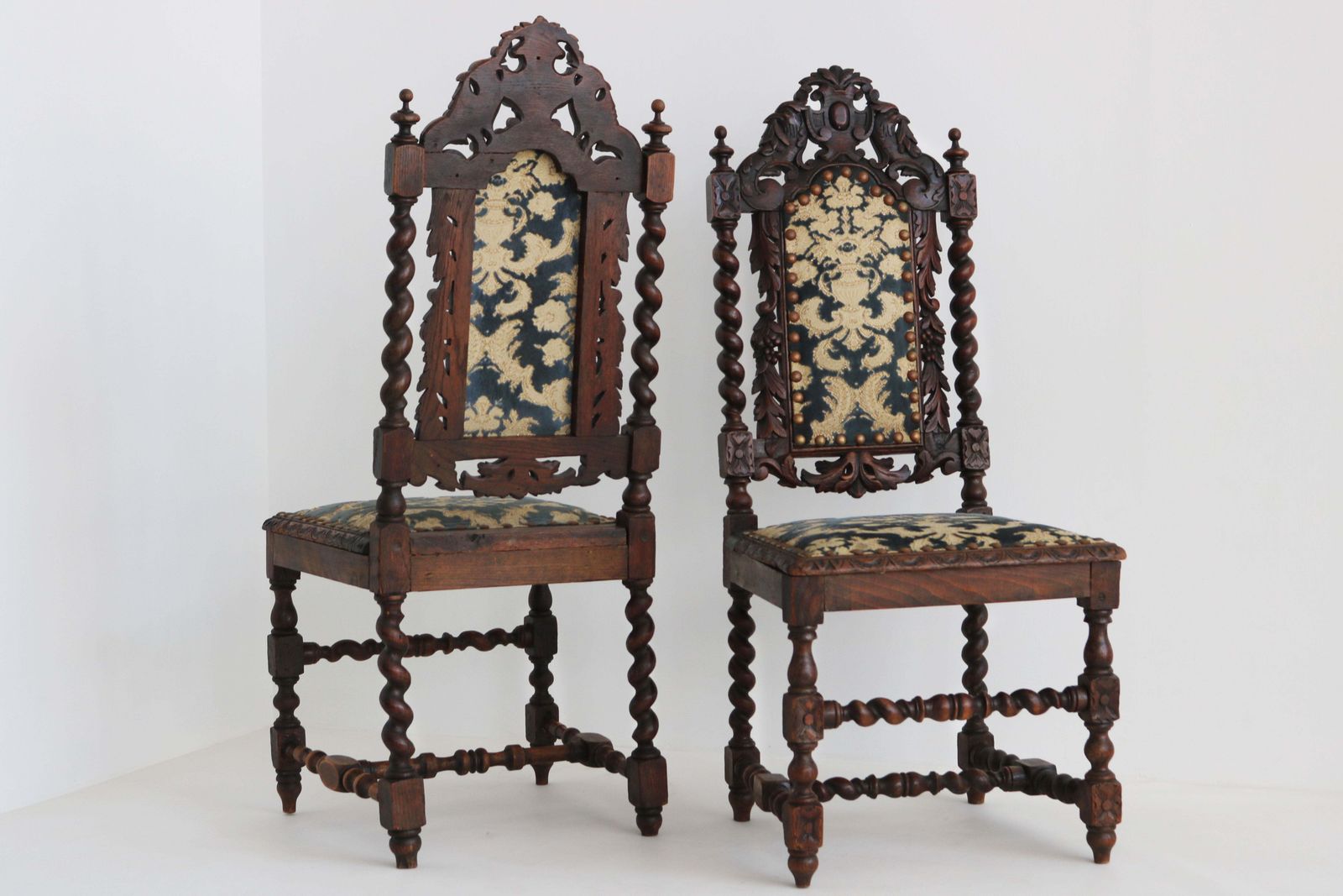 photo for sale Set Of 4 French Renaissance Revival Barley Twisted Chairs 19th Century Oak