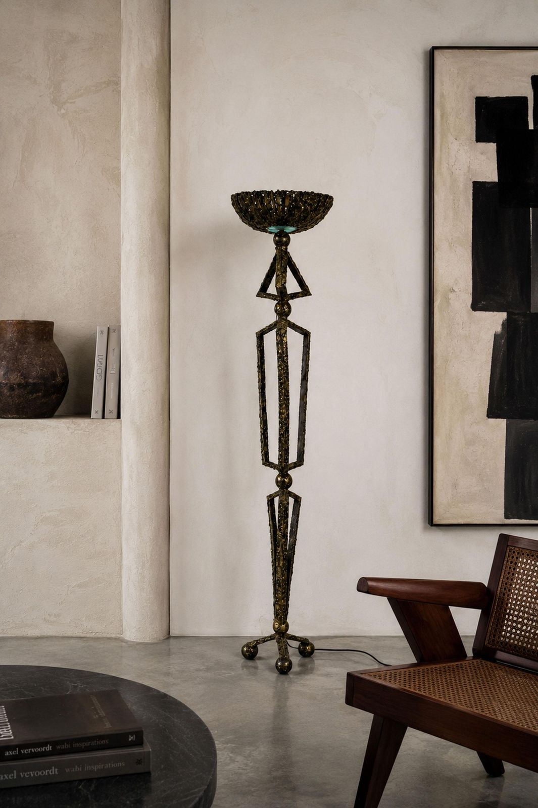 Handgemaakte Brutalist vloerlamp Dutch Design 1980 Messing Metaal Dimbaar photo buy