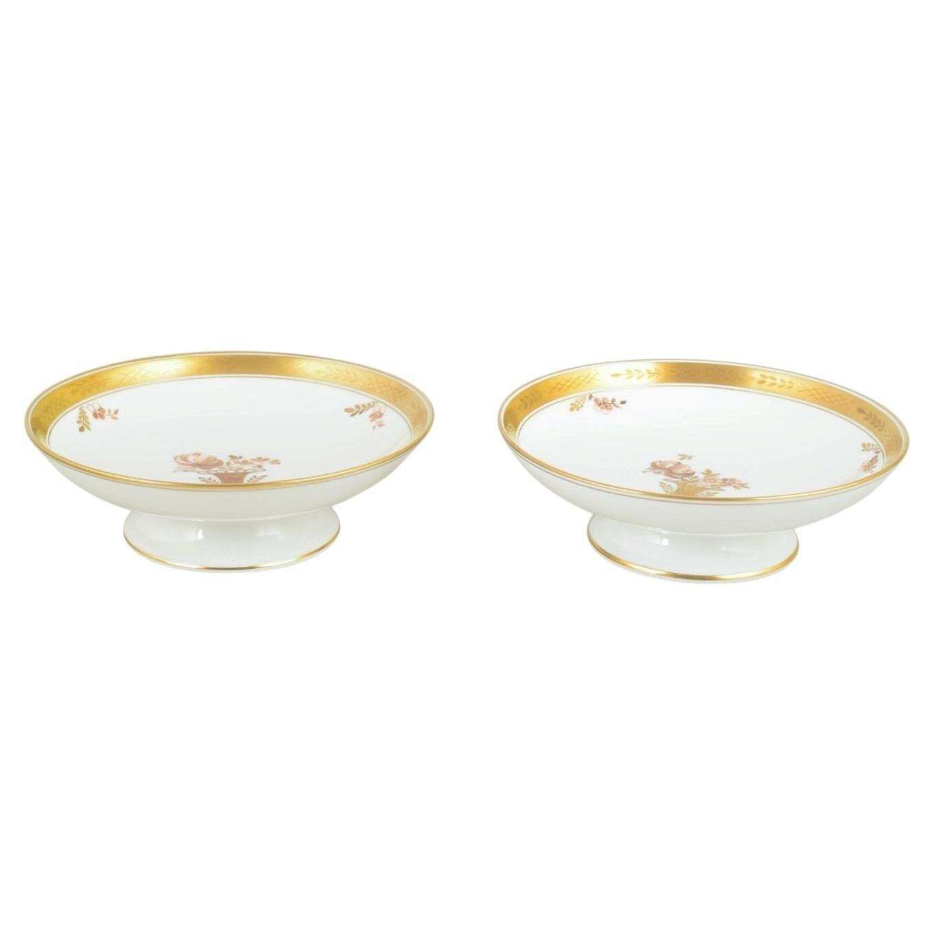 Royal Copenhagen Golden Basket. Pair Of Porcelain Compotes, 1970/80s.