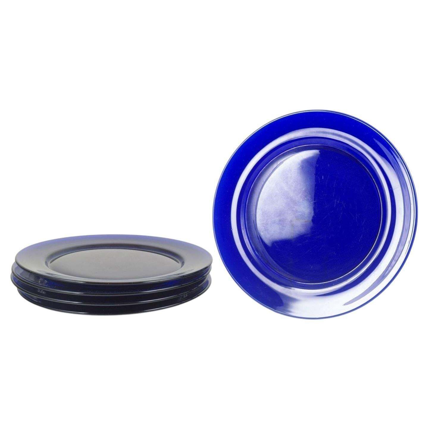 Scandinavian Art Glass. Set Of 5 Charger Plates In Deep Cobalt Blue Glass