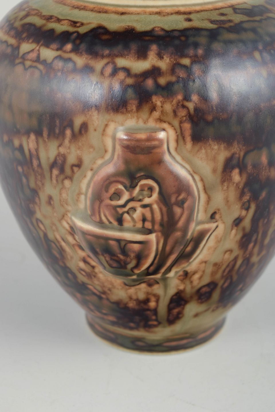 Jais Nielsen, Royal Copenhagen. Vase With Sung Glaze And Figurative Relief Scene photo Home Decor