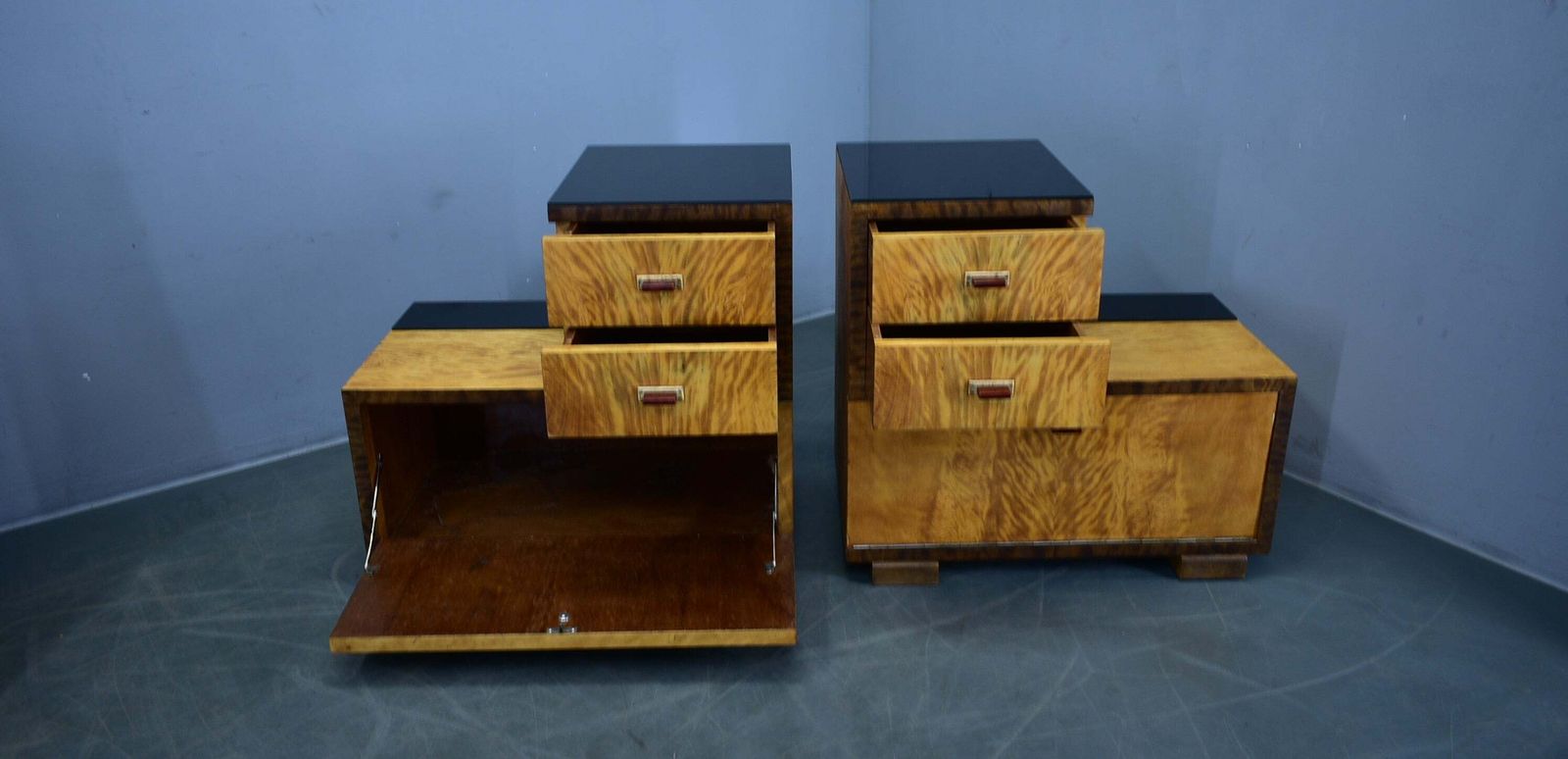 1939s Pair Of Art Deco Bedside Tables, Czechoslovakia photo vintage