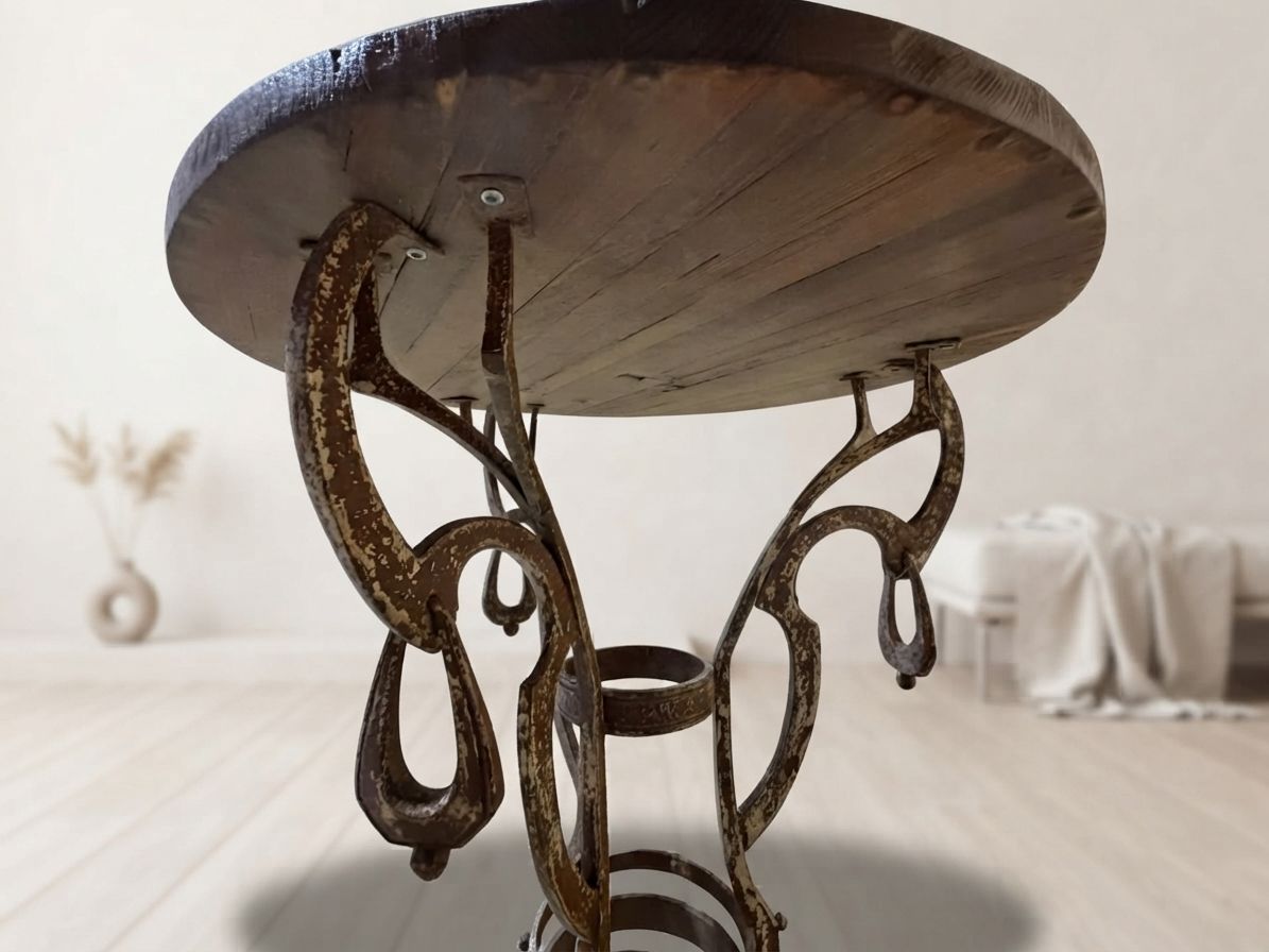 Handmade Round Side Table With Wrought Iron Base, Circa 1980s, Czechoslovakia, 67 × 50 Cm photo buy