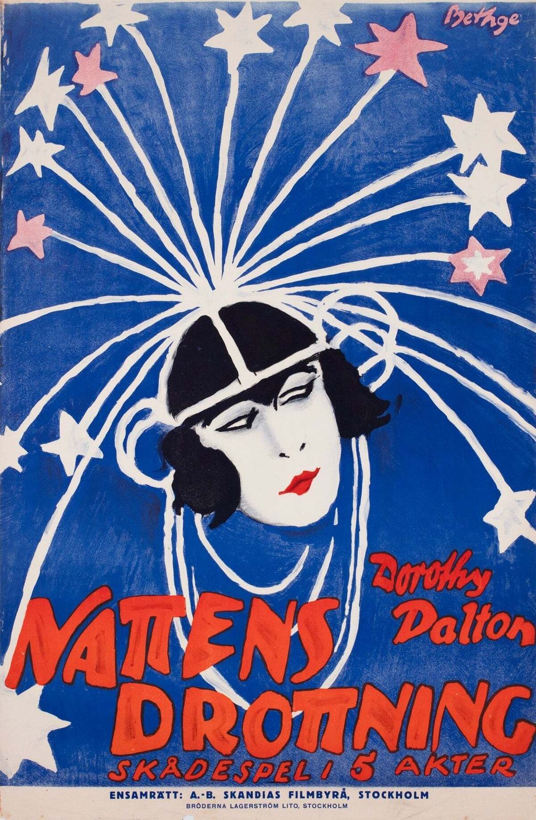Affiche de cinéma suédoise Queen Of The Night, vers 1920, Rolf Bethge