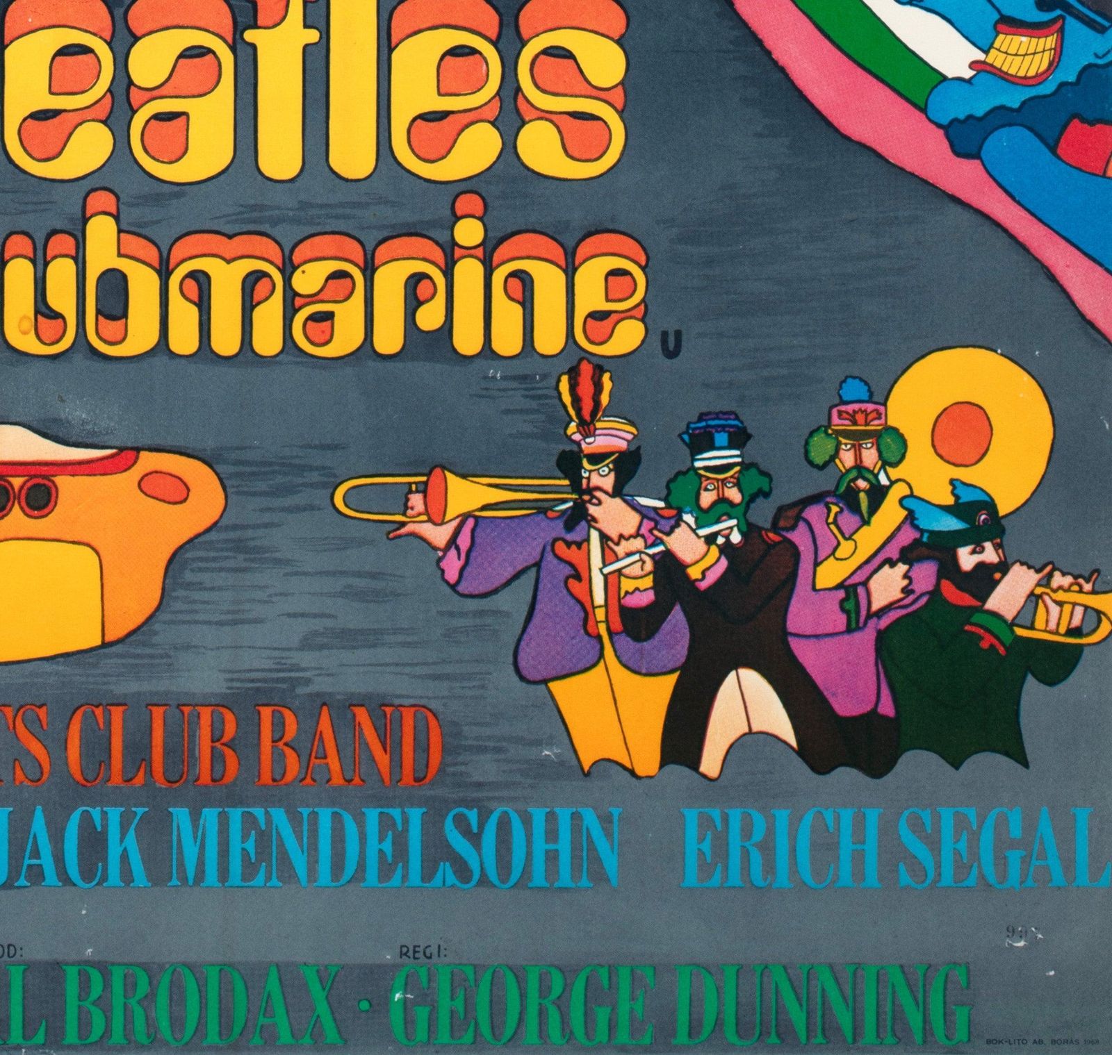 Affiche de cinéma suédoise The Beatles Yellow Submarine, 1968, Heinz Edelmann photo vintage