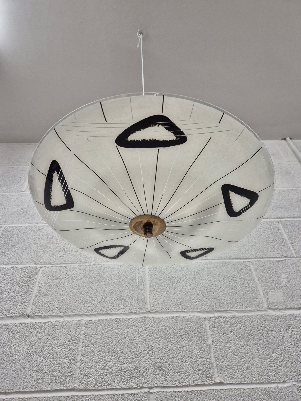 Italian Mid Century Ceiling Light Hand Decorated Brass Fittings 1960s Large photo Lighting