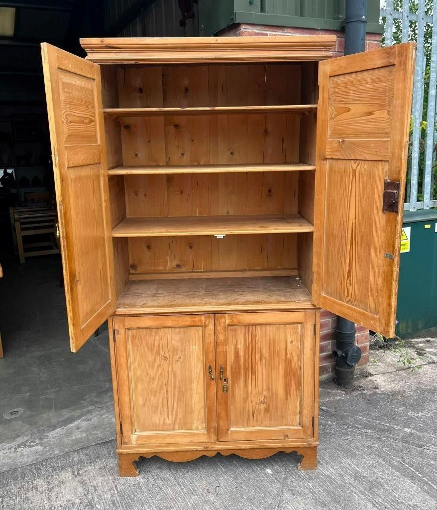 Antique 19th C Pine Large 4 Door Kitchen Housekeepers Larder Pantry Cupboard photo for sale