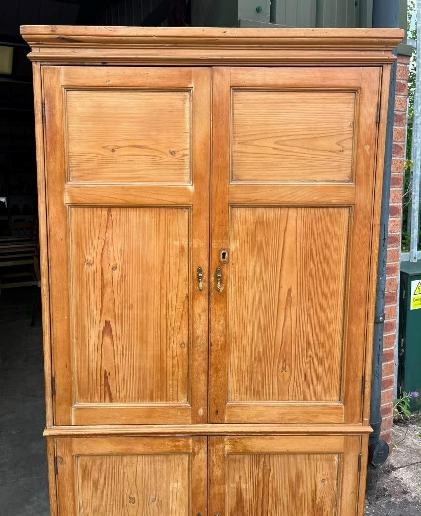 photo buy Antique 19th C Pine Large 4 Door Kitchen Housekeepers Larder Pantry Cupboard