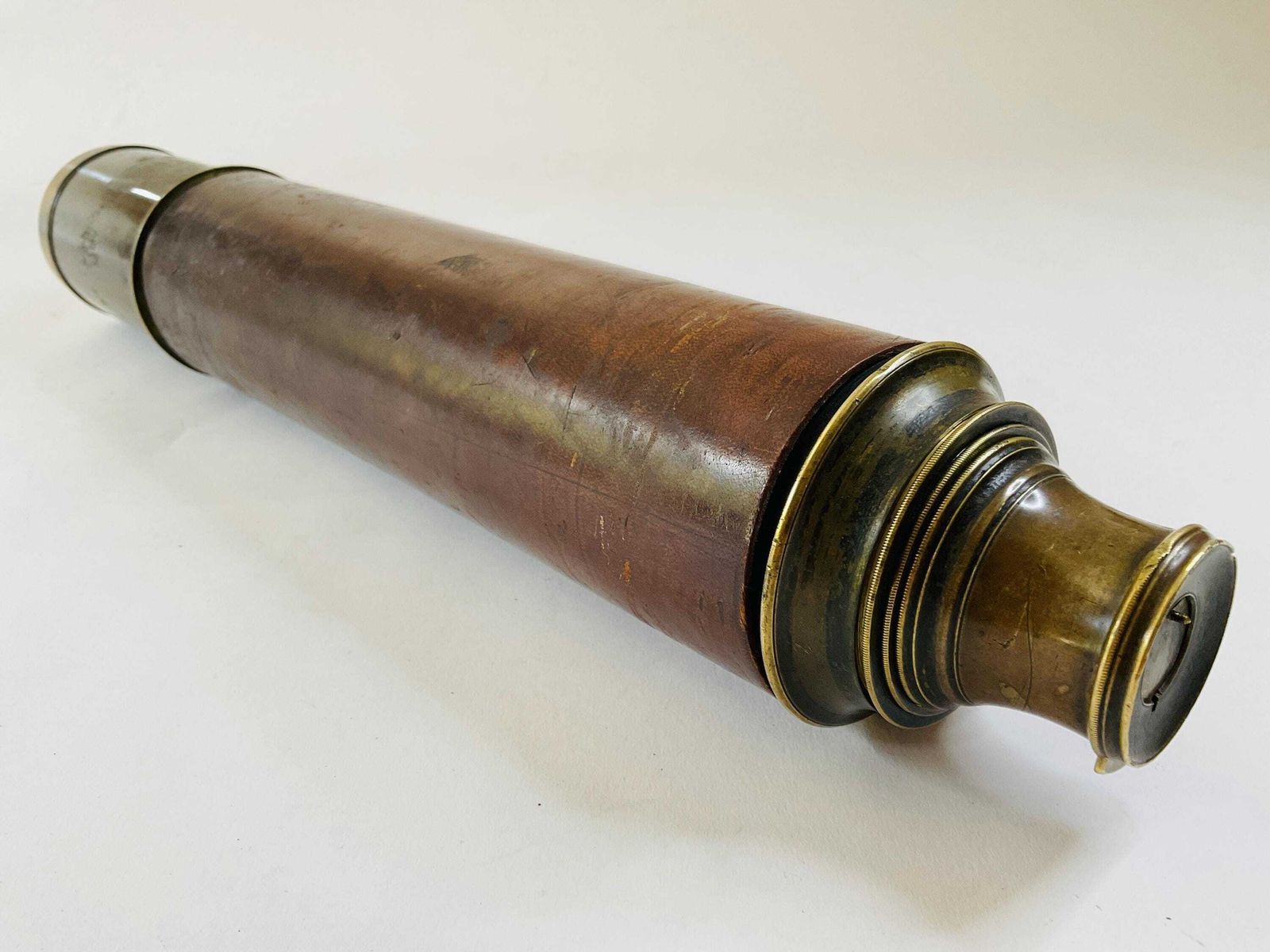 Home Decor Antique 19th Century Maritime Leather Covered Brass Officer Telescope With Sunshade & Field Stop photo
