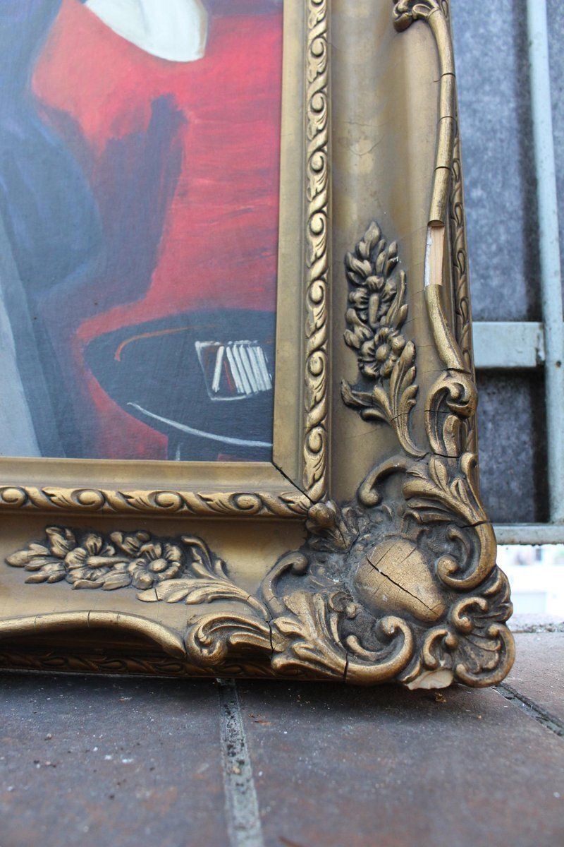 8200.0 Lady Smoking 1950s Vintage Oil Painting | Framed Figurative Artwork photo