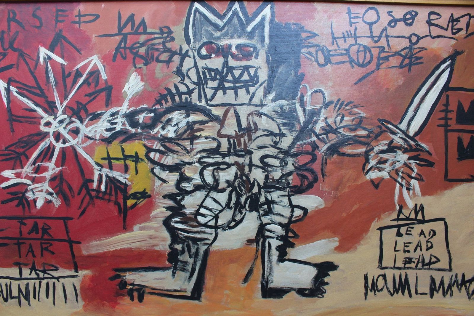 After Basquiat, Neo Expressionist Composition, 1980s, Oil & Wood photo Art