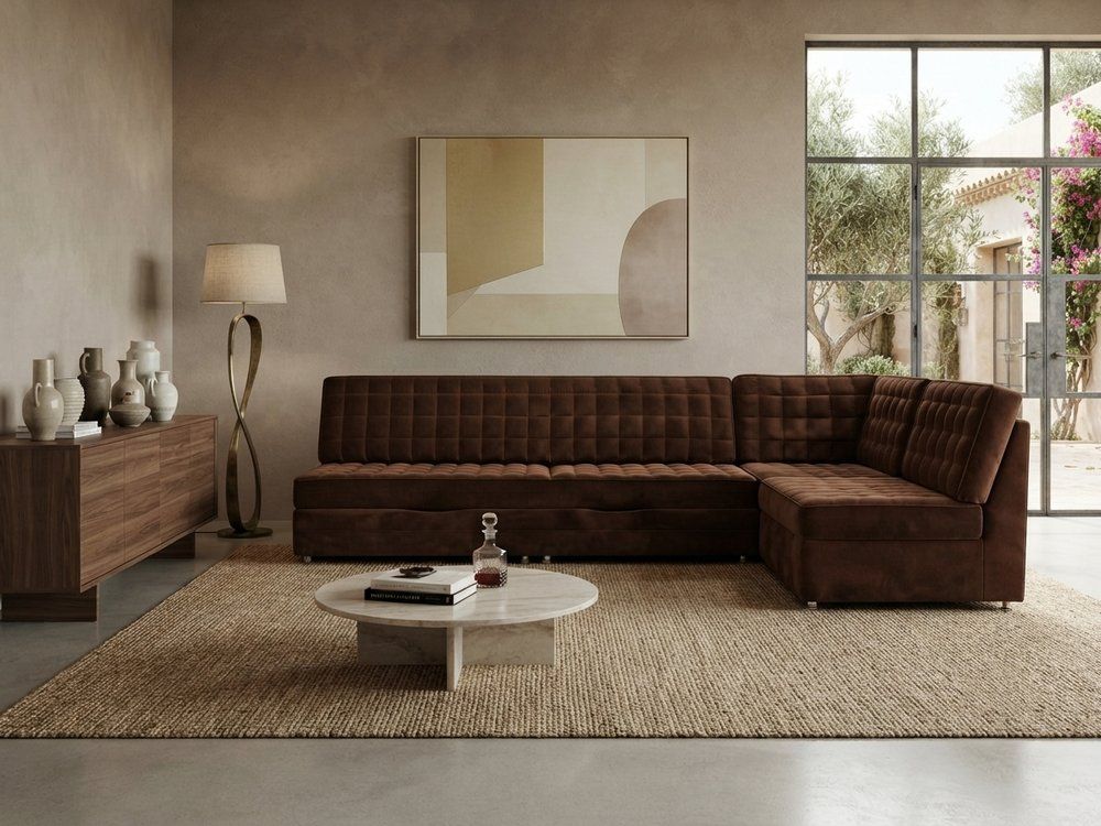 Mid-Century Modern modulaire bank in bruin velvet, 1970, set van 3 photo furniture