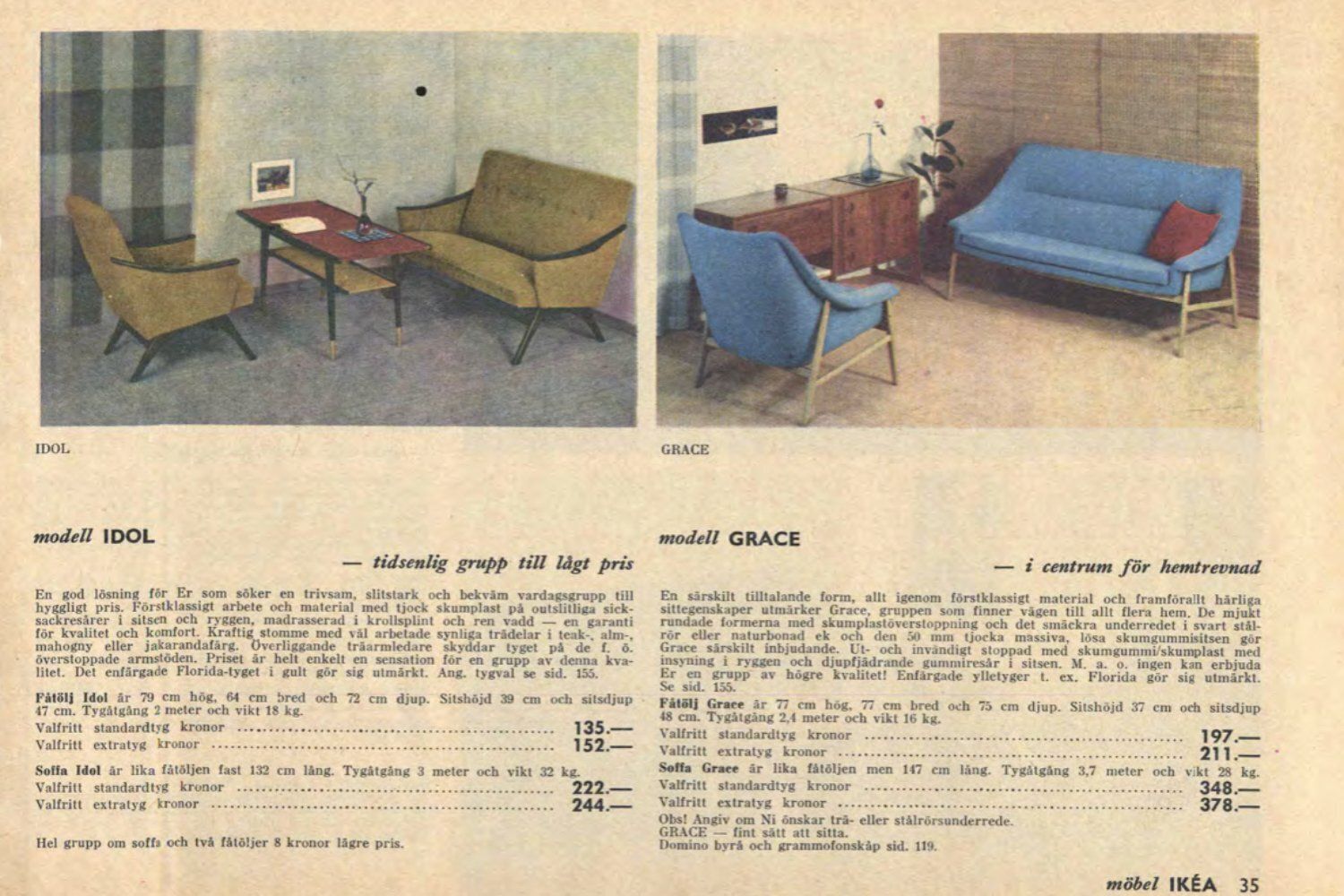 3424.0 Canapé scandinave mid-century modern 2 places Grace en tissu brun, IKEA, 1961 photo