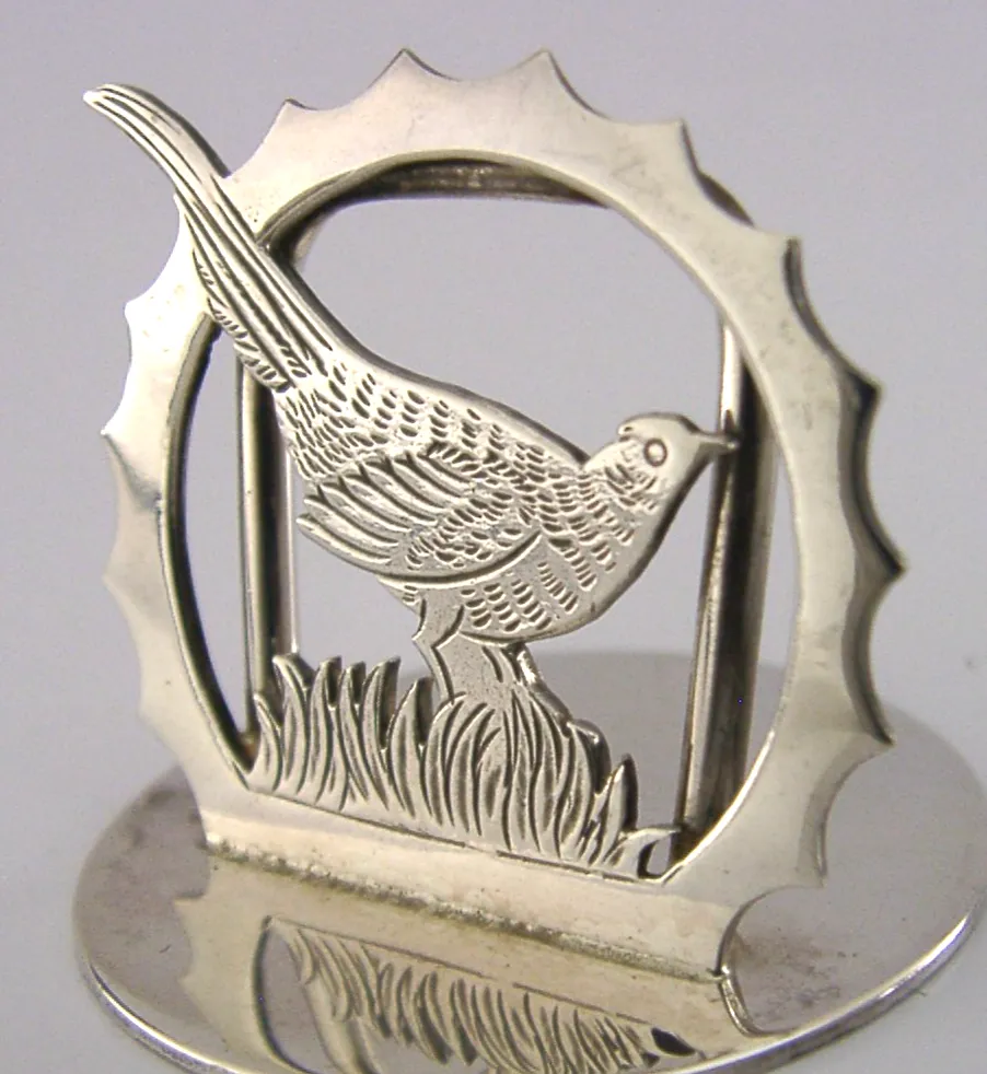 Porte-menu en argent sterling anglais, motif faisan, 1993, chasse photo for sale