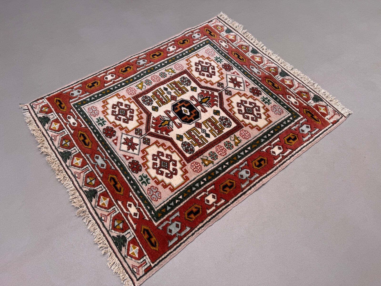 Oud Turks Kazak Tapijt 90x115 cm Vintage Tribal, Vierkant Medium photo for sale