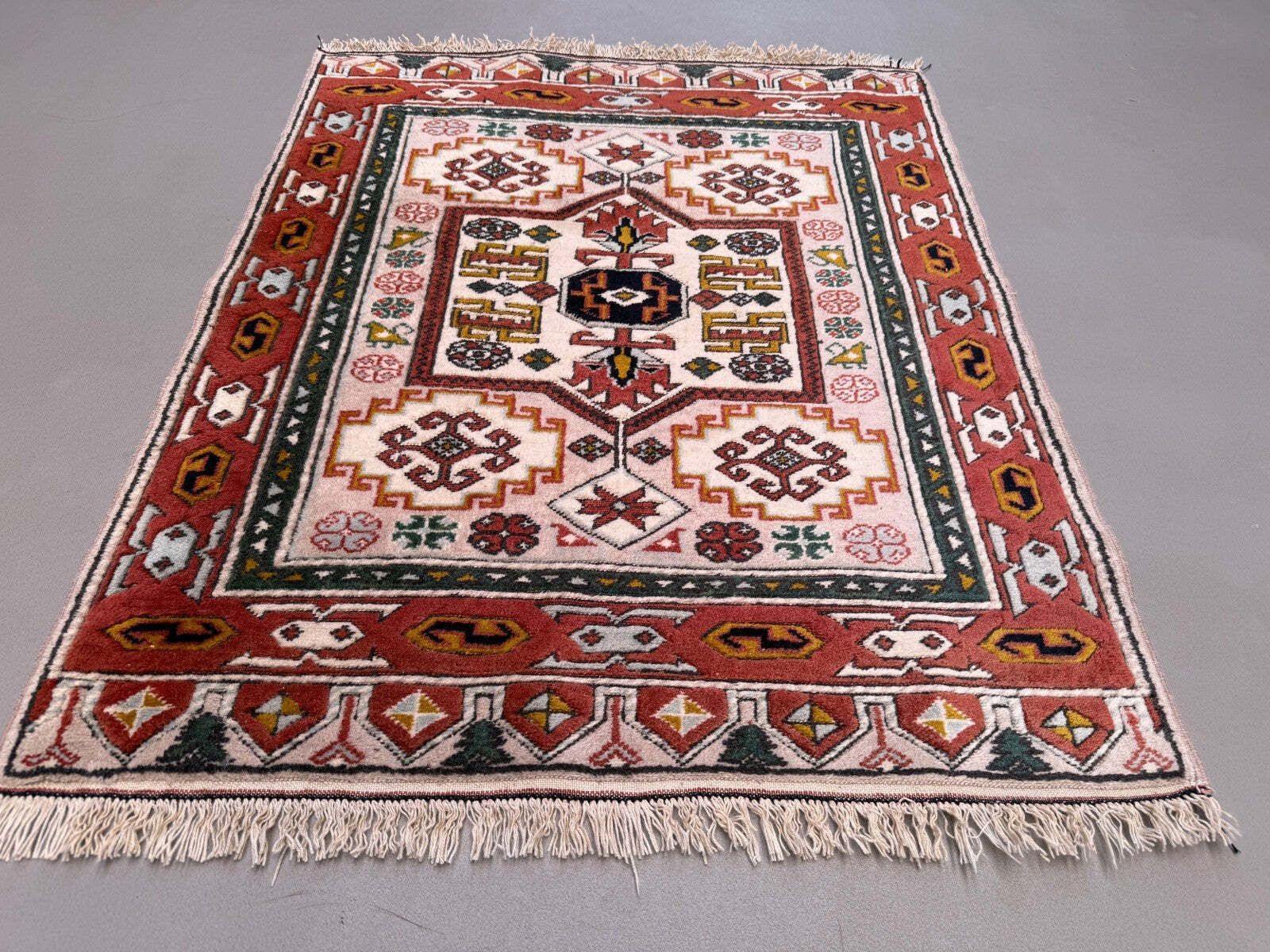 Oud Turks Kazak Tapijt 90x115 cm Vintage Tribal, Vierkant Medium photo 465.0