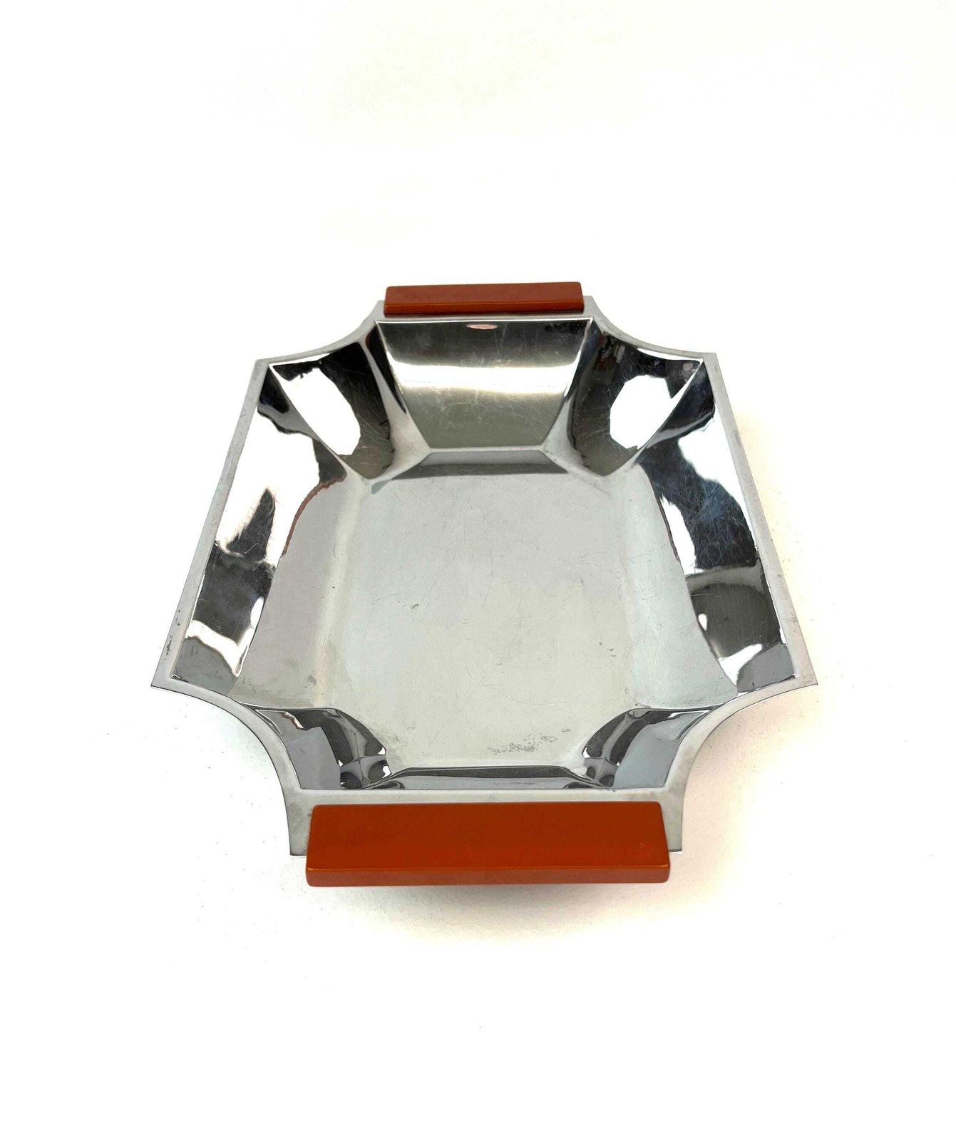 Coupe de table Art déco Bauhaus en chrome et bakélite, attribuée à Mussbach