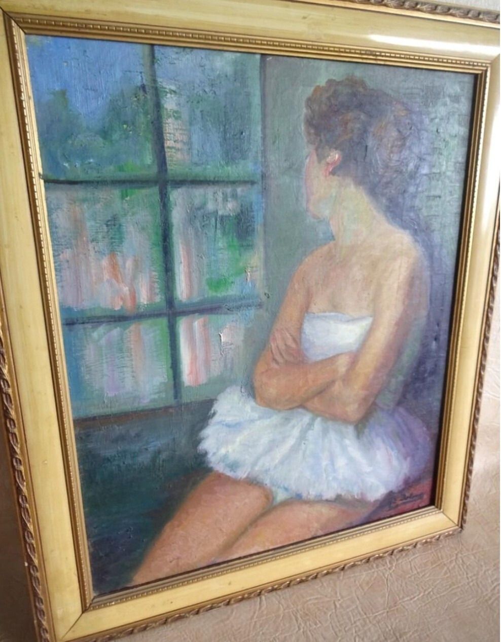 Antique Oil Painting Portrait Woman Dancer Impressionist 20th Century photo 1290.0