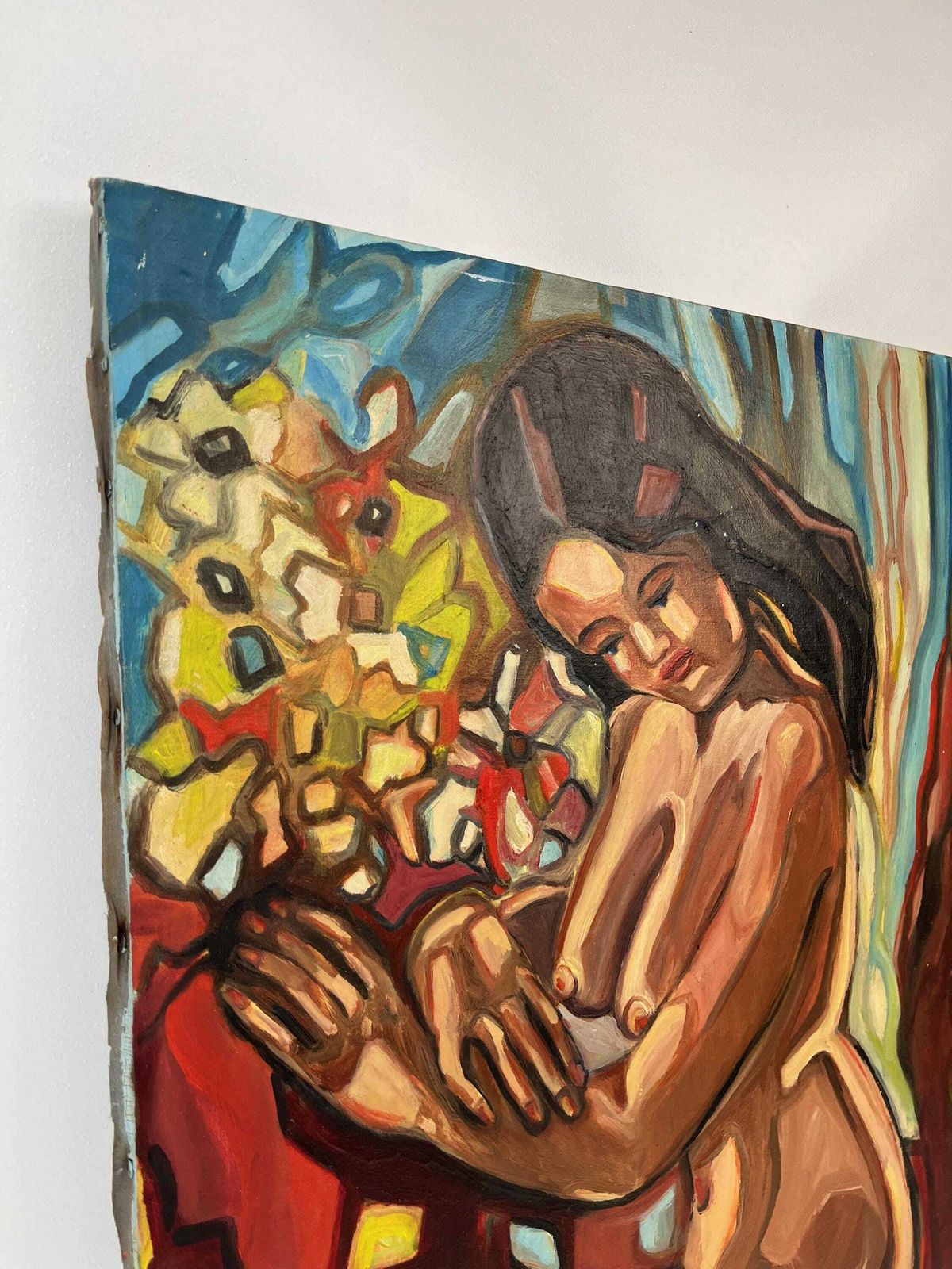 Grande huile sur toile, nu féminin dans un paysage expressionniste, mid-century photo 1076.0