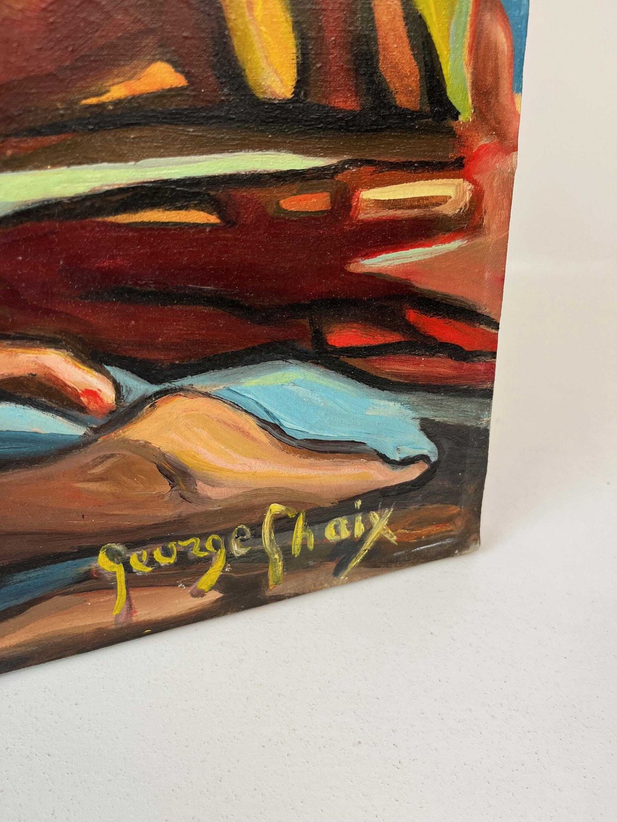 1076.0 Groot olieverfschilderij op doek, mid-century, laat expressionisme, vrouwelijk naakt in een levendig landschap photo