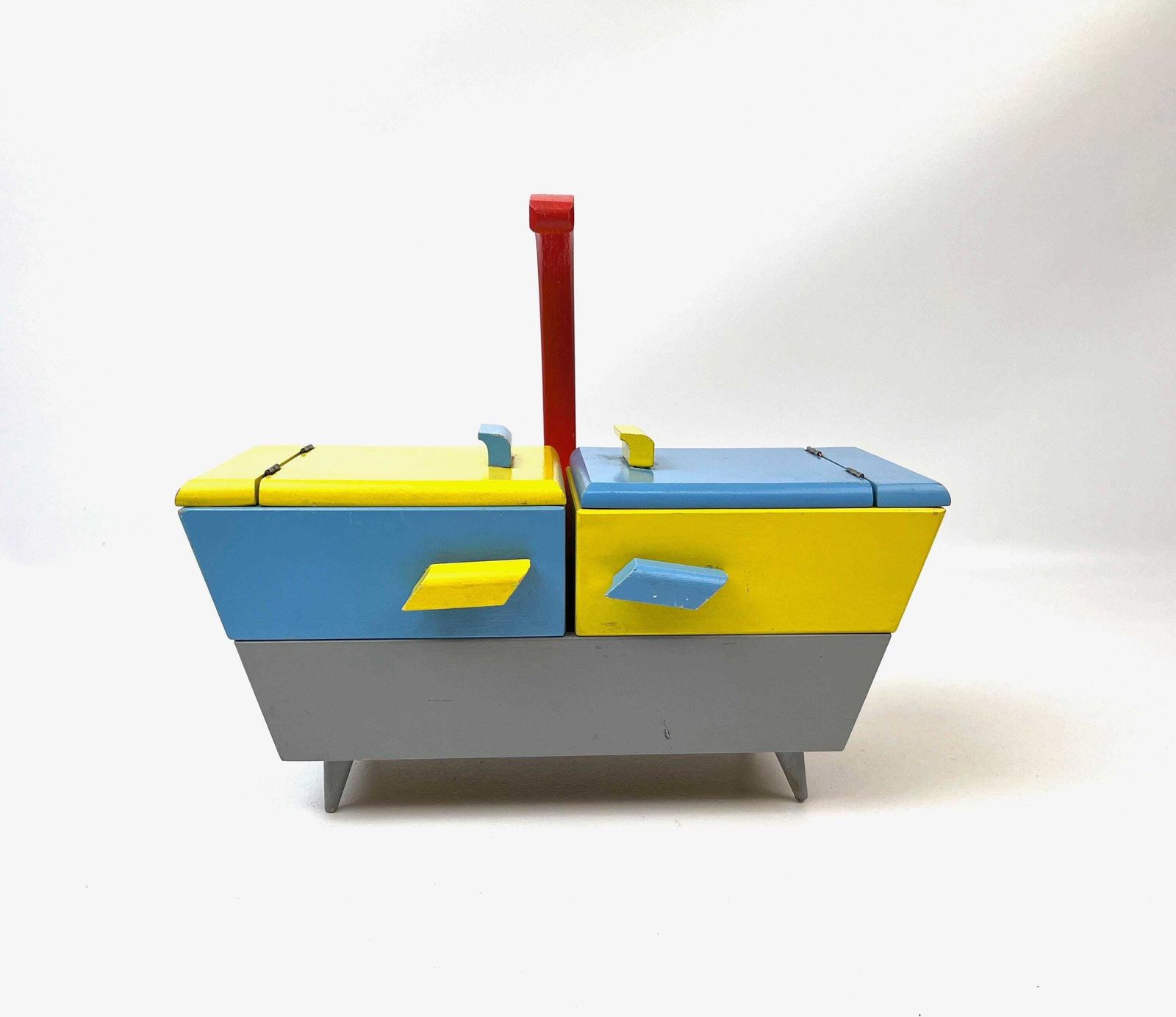 Zeer zeldzame mid-century jaren 1950 Rockabilly Neo Bauhaus grote opvouwbare sieradendoos photo buy