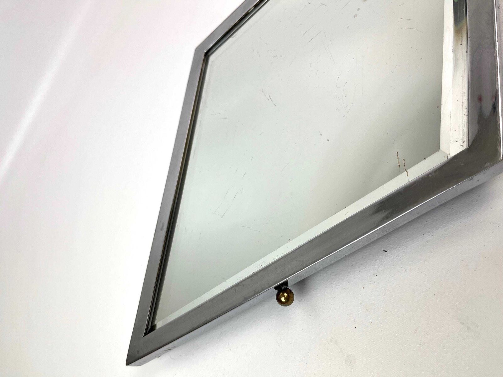 Rare Large Avantgarde Art Deco Bauhaus Mirror Coaster Tray Chrome Metal France Home Bar 1930 photo vinterior